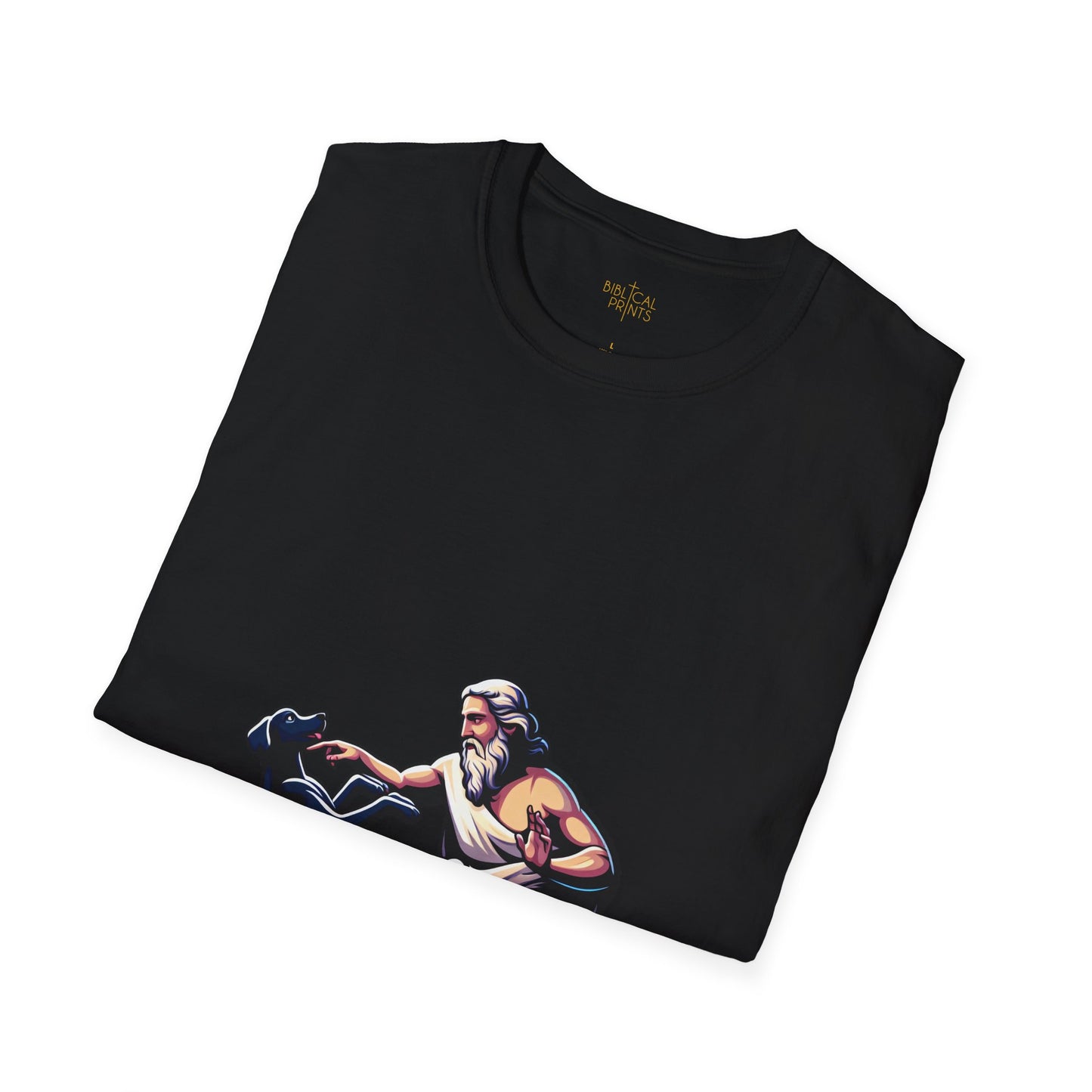 God pets a Dog T-Shirt | Unisex Softstyle - Biblical Prints