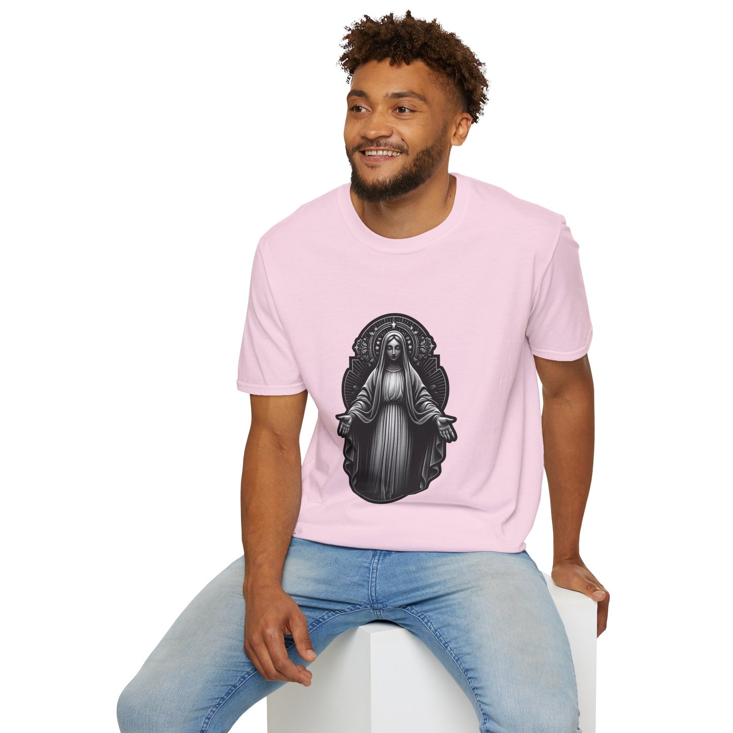 Holy Mary Black and White T-Shirt | Unisex Softstyle - Biblical Prints