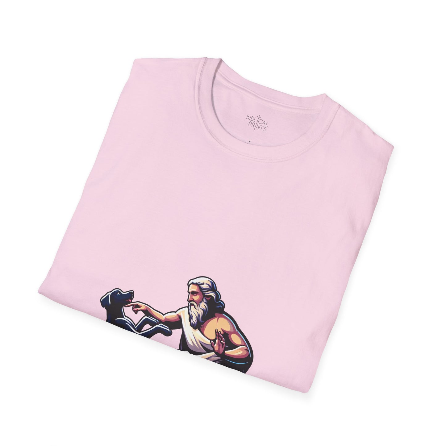 God pets a Dog T-Shirt | Unisex Softstyle - Biblical Prints