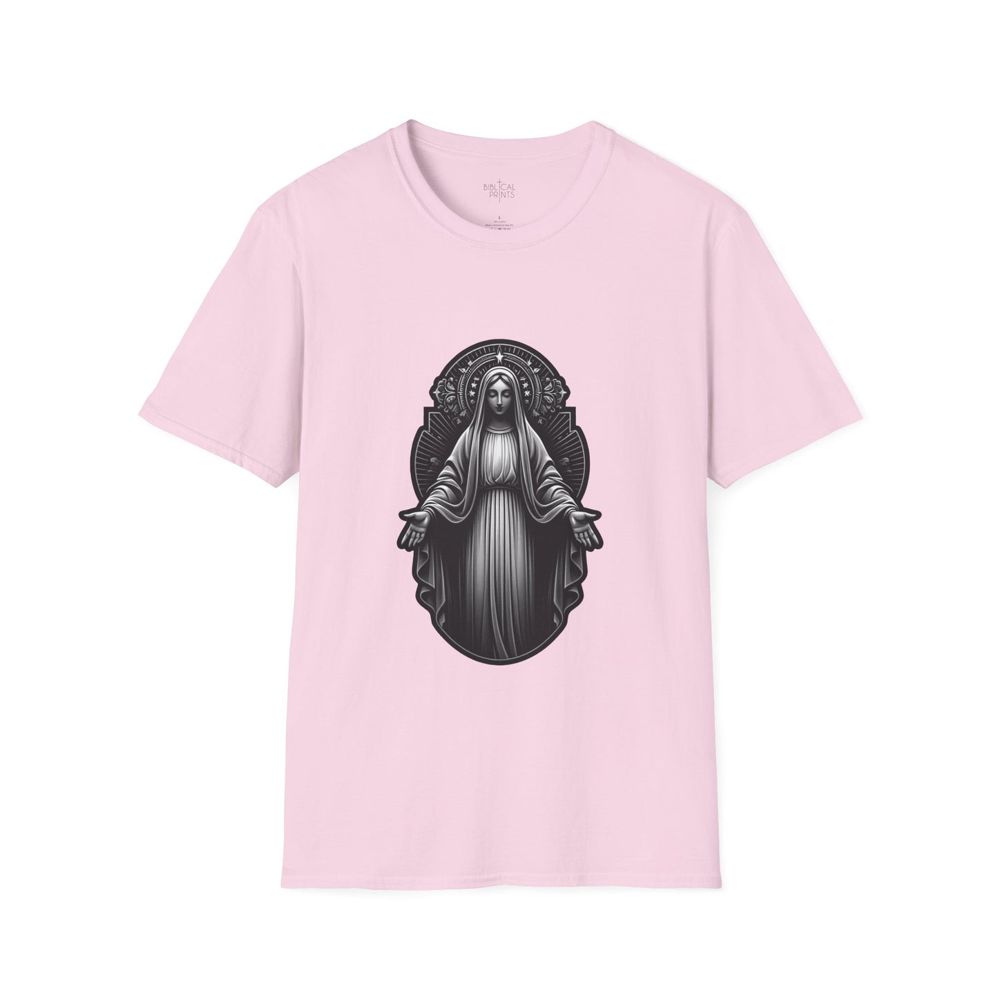 Holy Mary Black and White T-Shirt | Unisex Softstyle - Biblical Prints