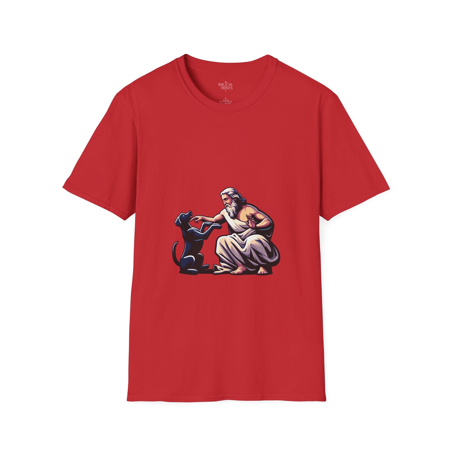 God pets a Dog T-Shirt | Unisex Softstyle - Biblical Prints