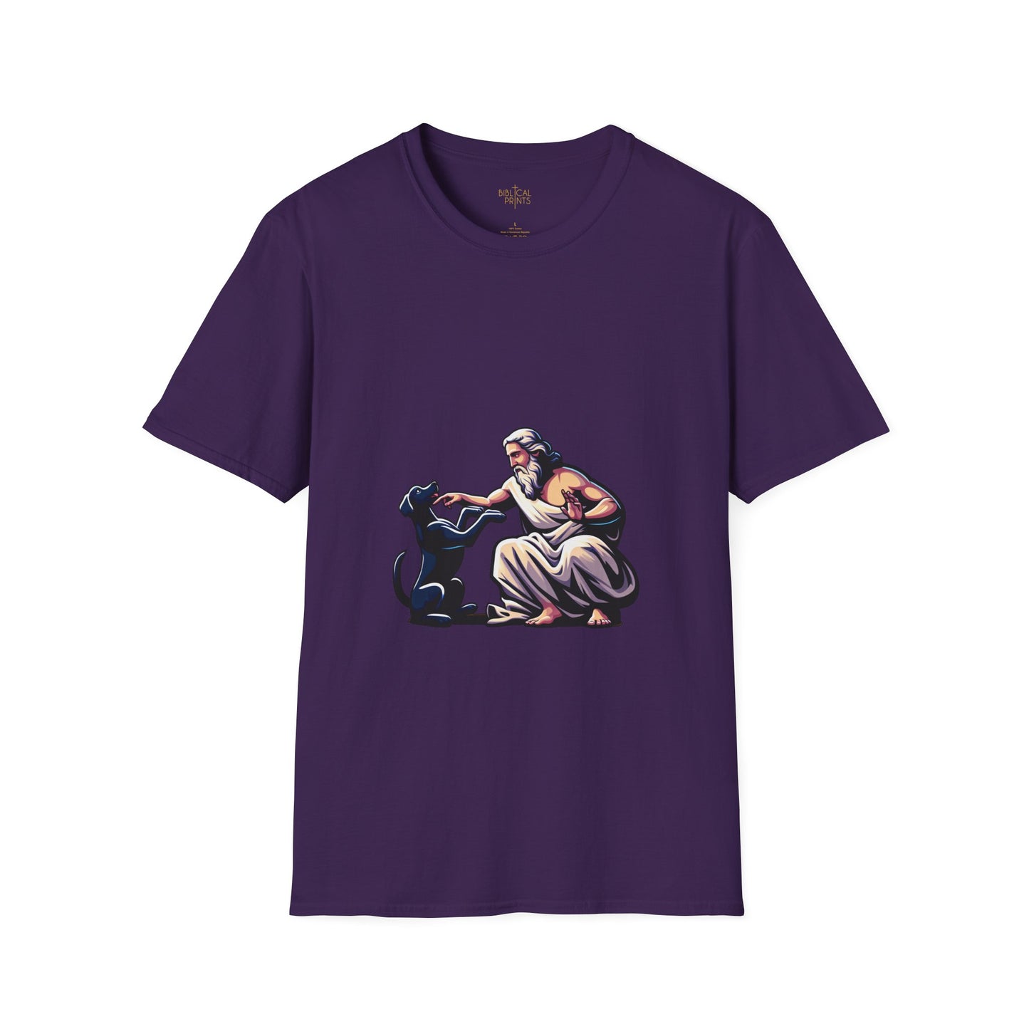 God pets a Dog T-Shirt | Unisex Softstyle - Biblical Prints