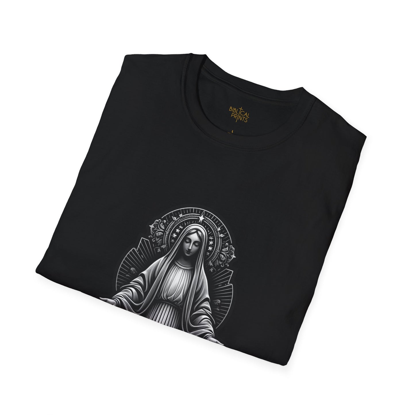 Holy Mary Black and White T-Shirt | Unisex Softstyle - Biblical Prints