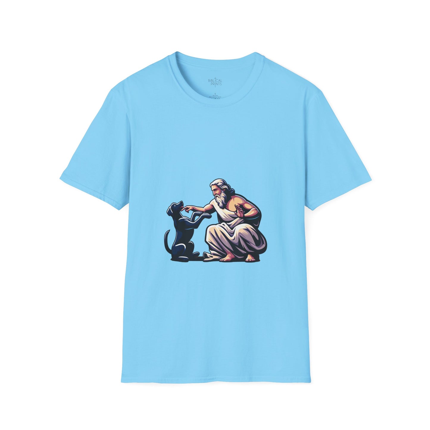 God pets a Dog T-Shirt | Unisex Softstyle - Biblical Prints