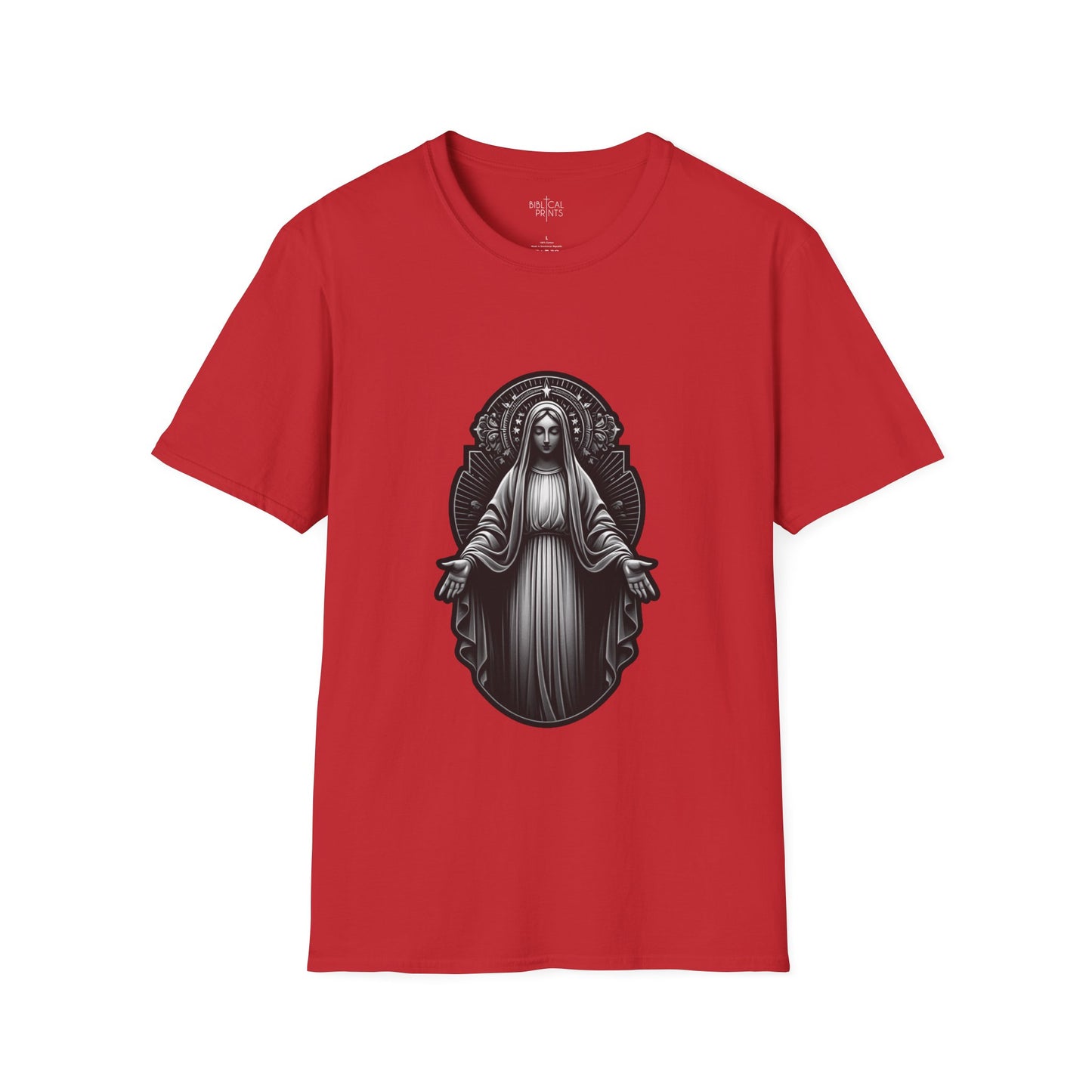 Holy Mary Black and White T-Shirt | Unisex Softstyle - Biblical Prints