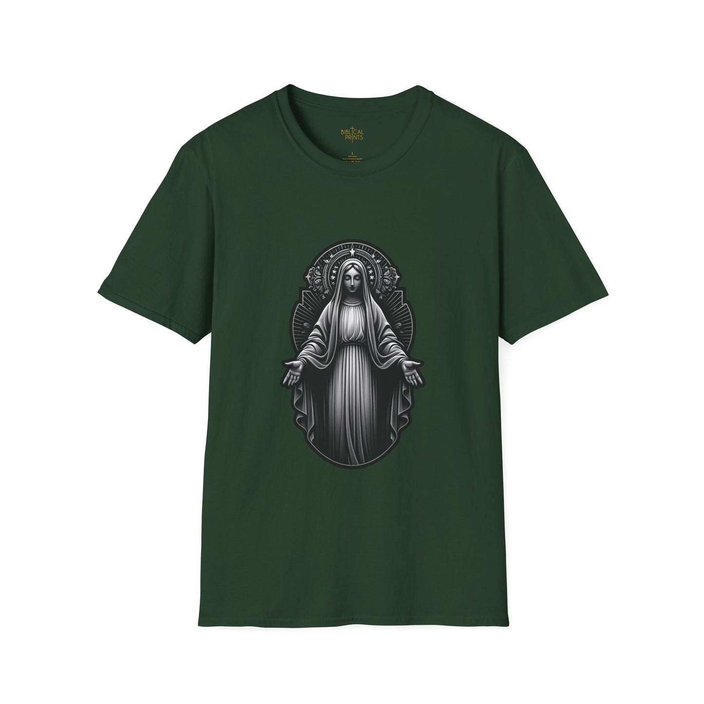 Holy Mary Black and White T-Shirt | Unisex Softstyle - Biblical Prints