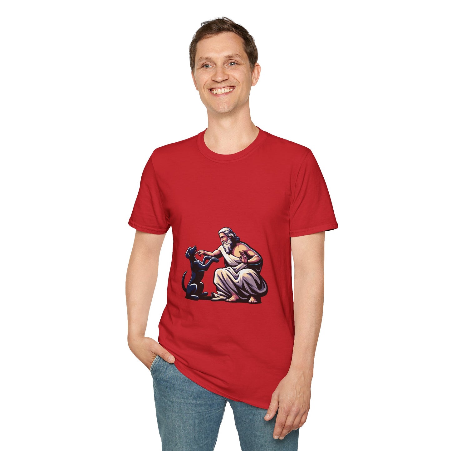 God pets a Dog T-Shirt | Unisex Softstyle - Biblical Prints
