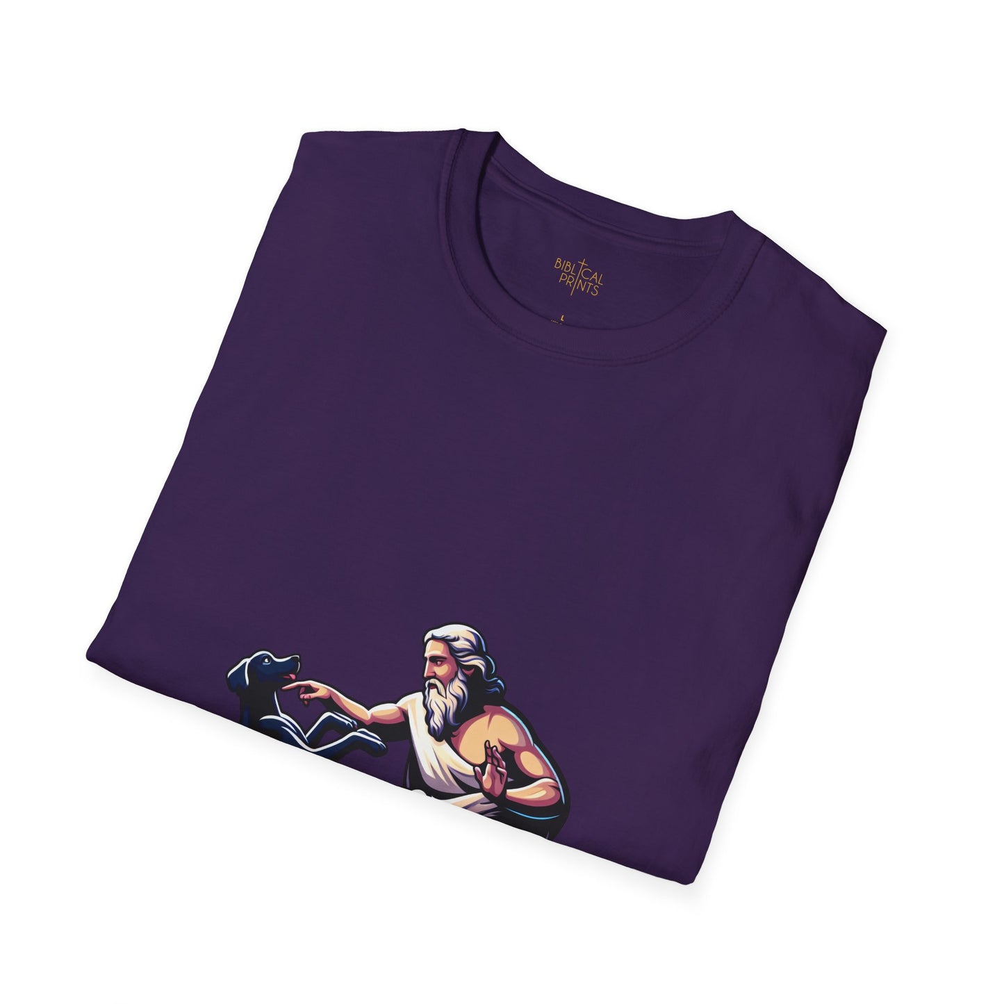 God pets a Dog T-Shirt | Unisex Softstyle - Biblical Prints