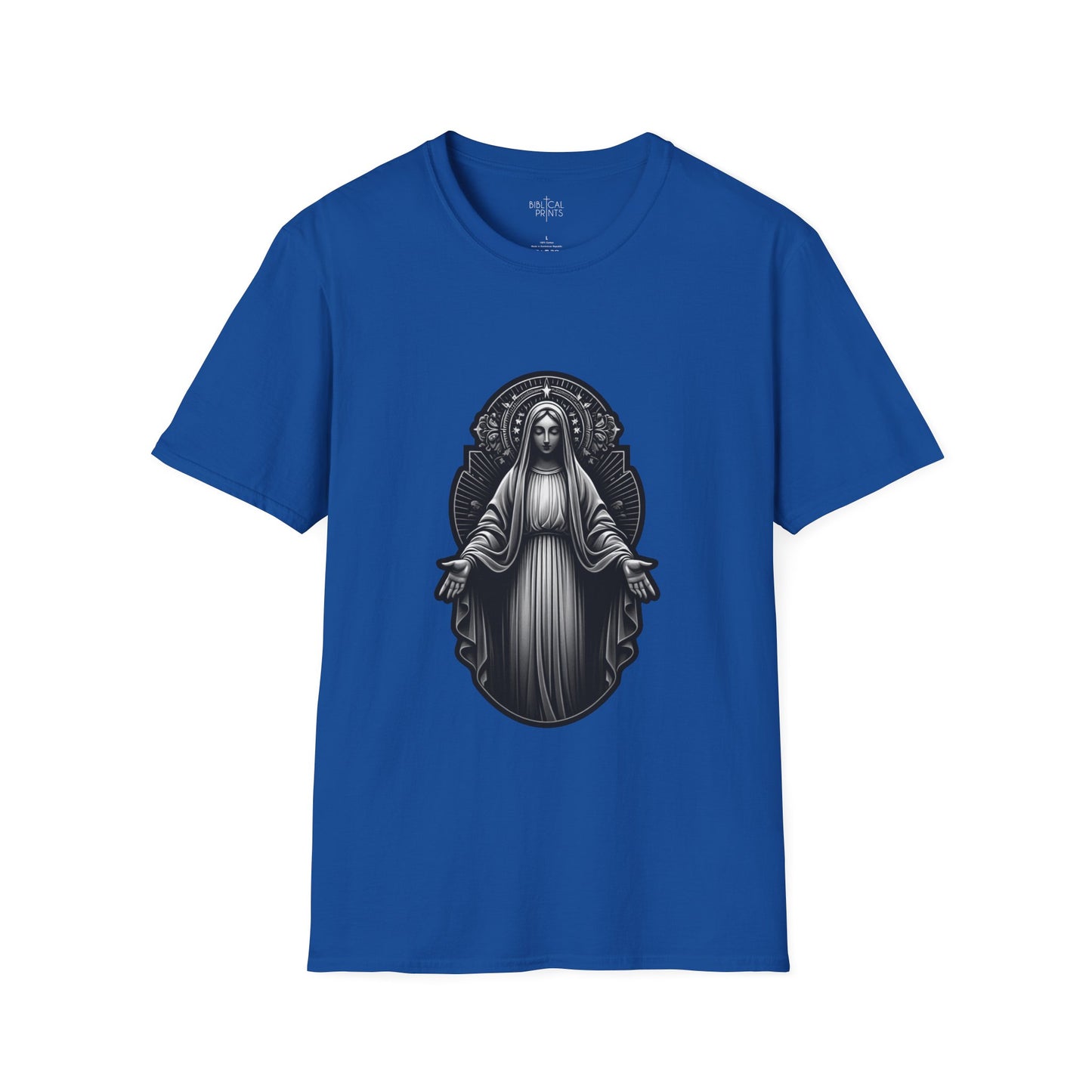 Holy Mary Black and White T-Shirt | Unisex Softstyle - Biblical Prints