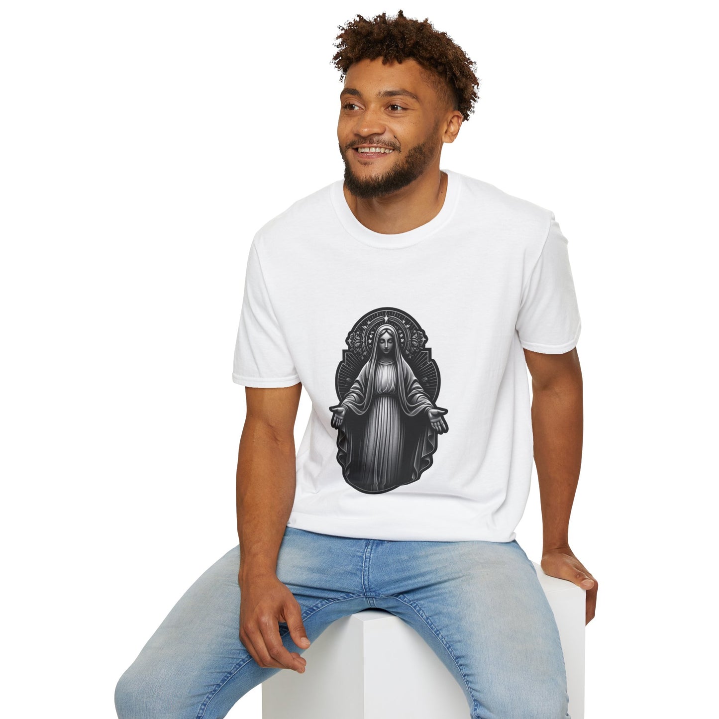 Holy Mary Black and White T-Shirt | Unisex Softstyle - Biblical Prints