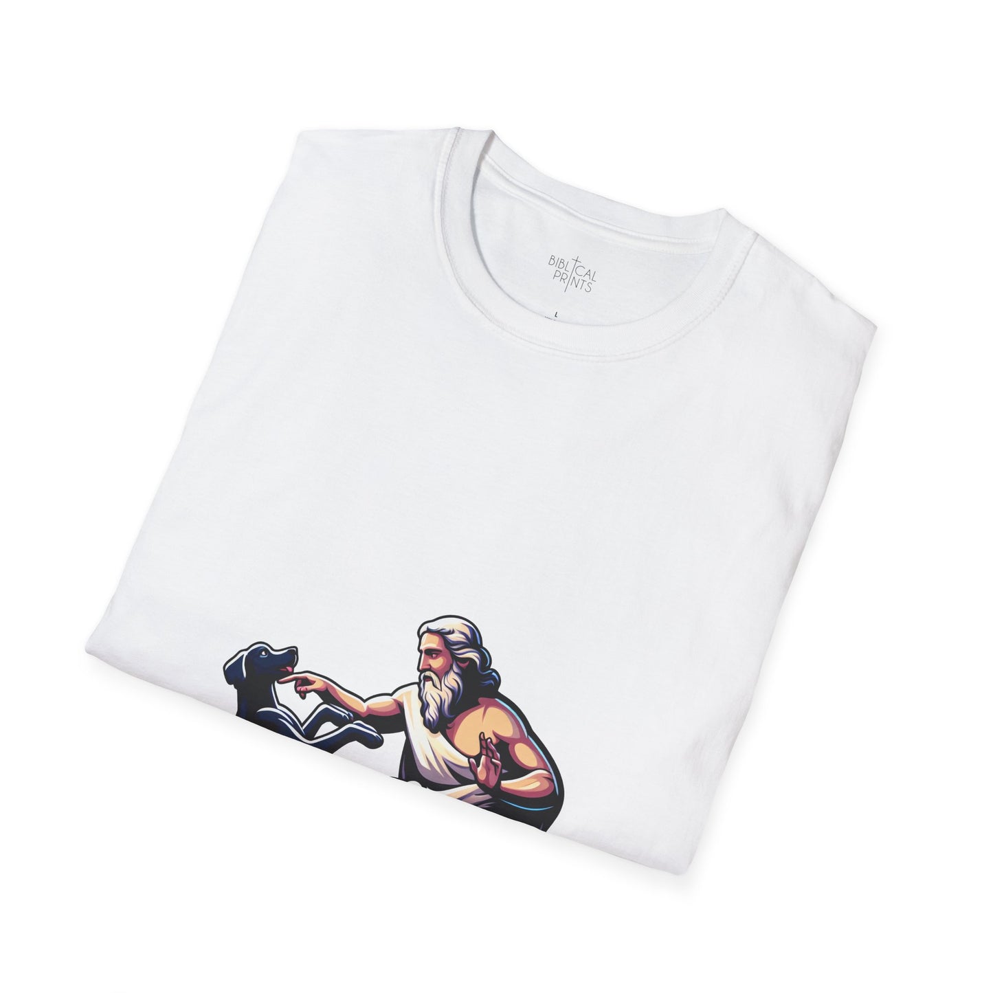 God pets a Dog T-Shirt | Unisex Softstyle - Biblical Prints