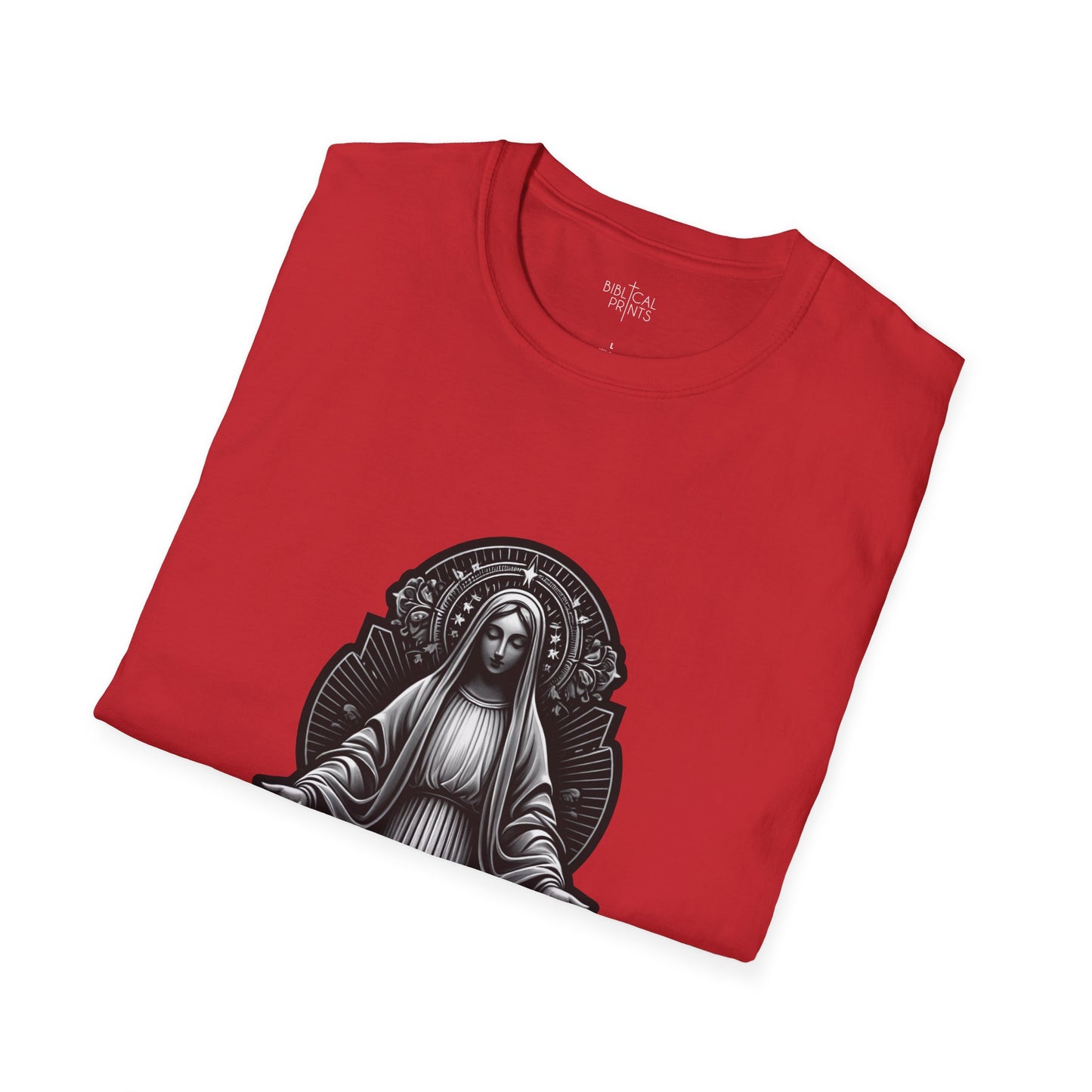 Holy Mary Black and White T-Shirt | Unisex Softstyle - Biblical Prints