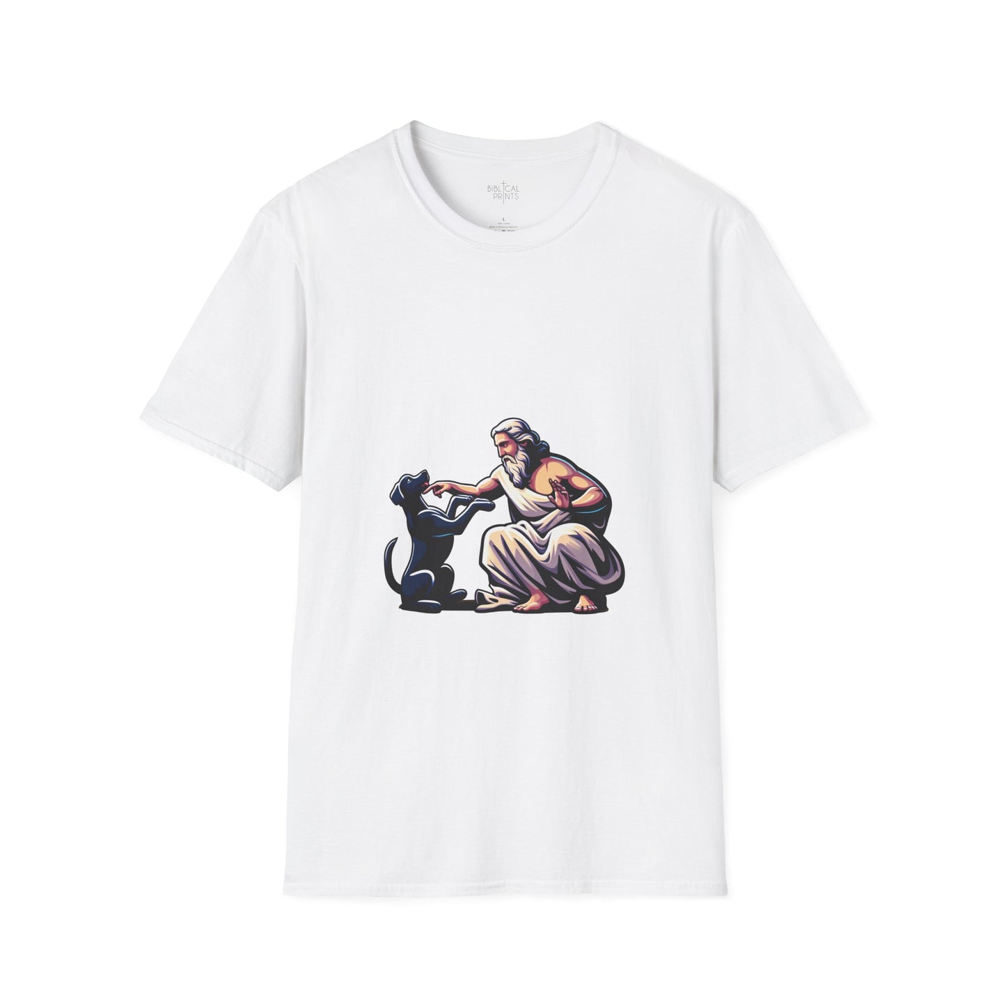 God pets a Dog T-Shirt | Unisex Softstyle - Biblical Prints