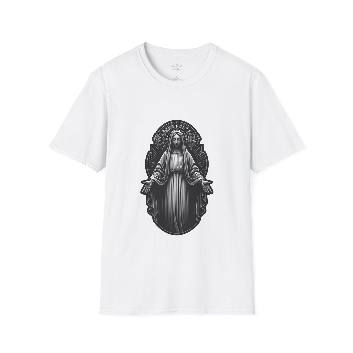 Holy Mary Black and White T-Shirt | Unisex Softstyle - Biblical Prints