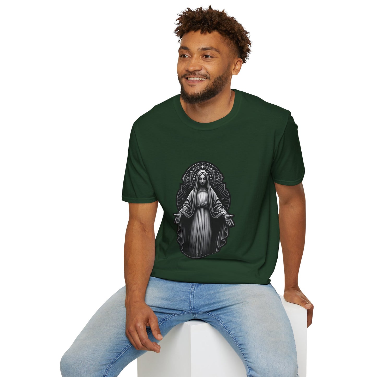 Holy Mary Black and White T-Shirt | Unisex Softstyle - Biblical Prints