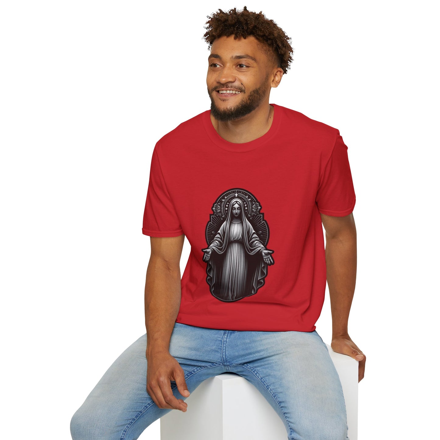 Holy Mary Black and White T-Shirt | Unisex Softstyle - Biblical Prints