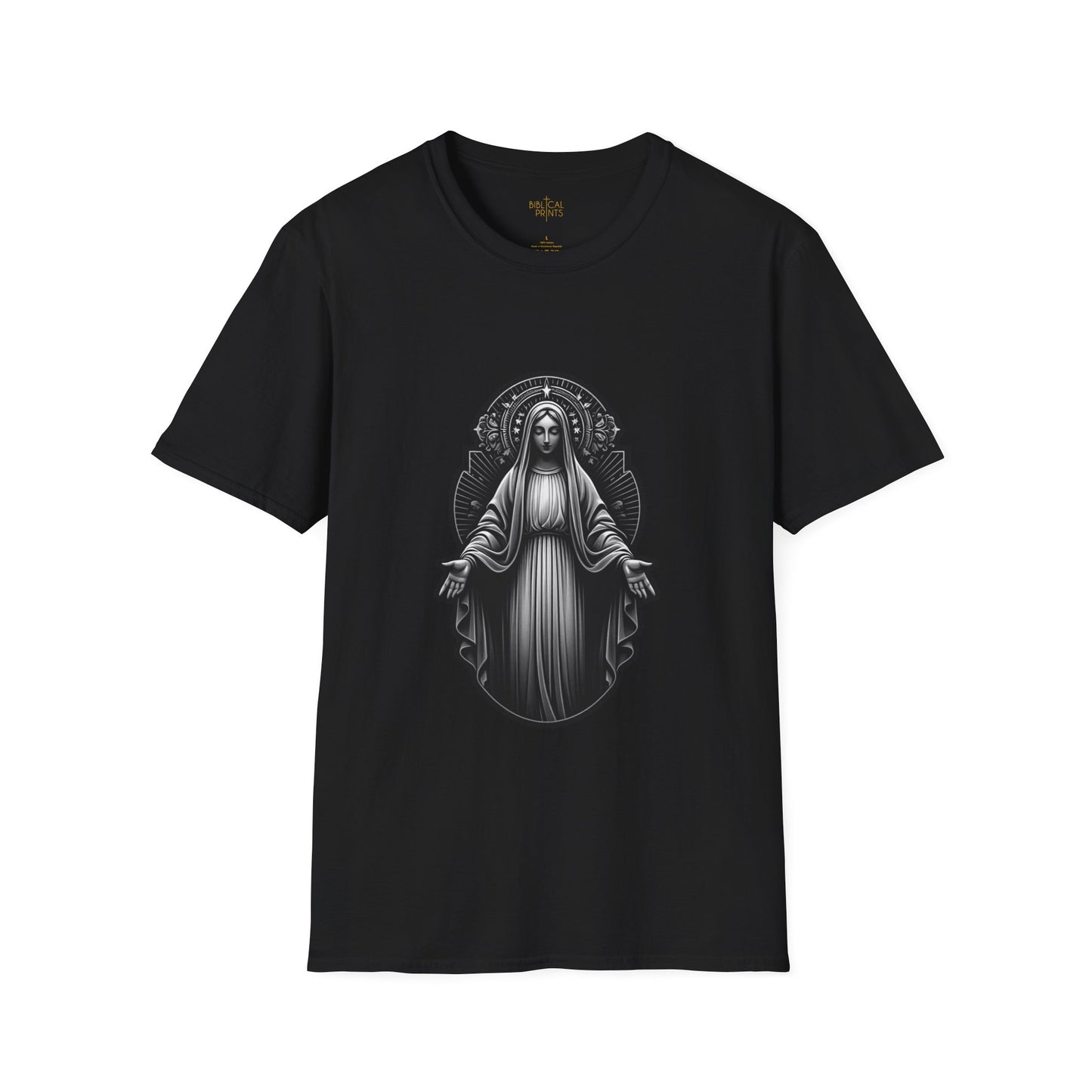 Holy Mary Black and White T-Shirt | Unisex Softstyle - Biblical Prints