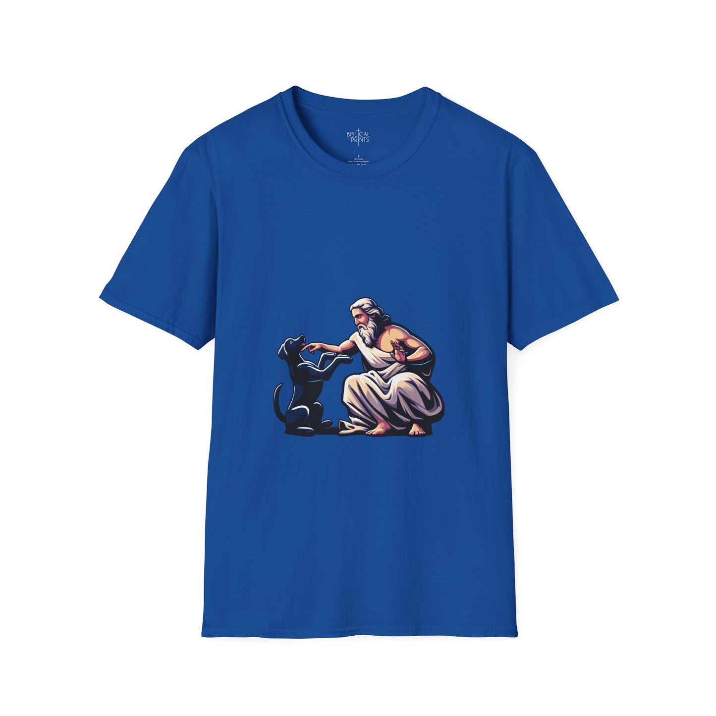 God pets a Dog T-Shirt | Unisex Softstyle - Biblical Prints