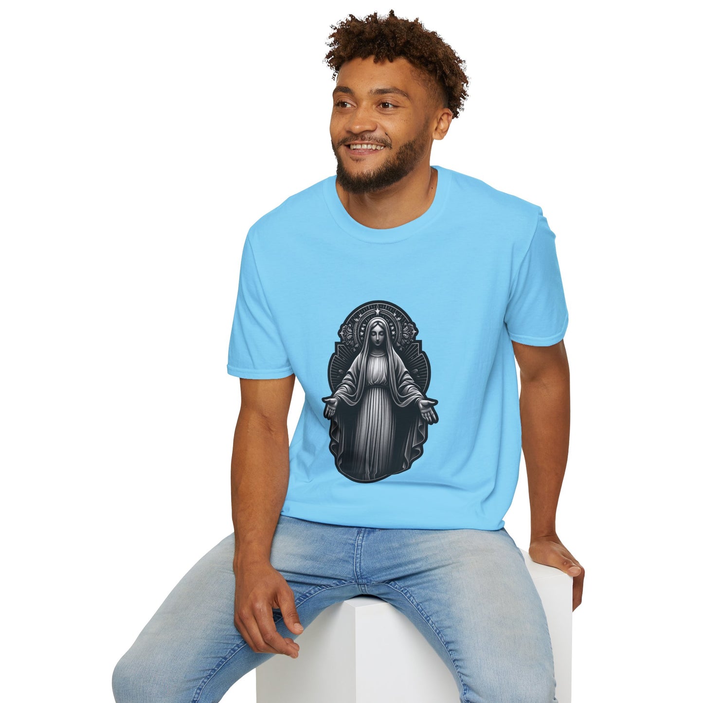 Holy Mary Black and White T-Shirt | Unisex Softstyle - Biblical Prints