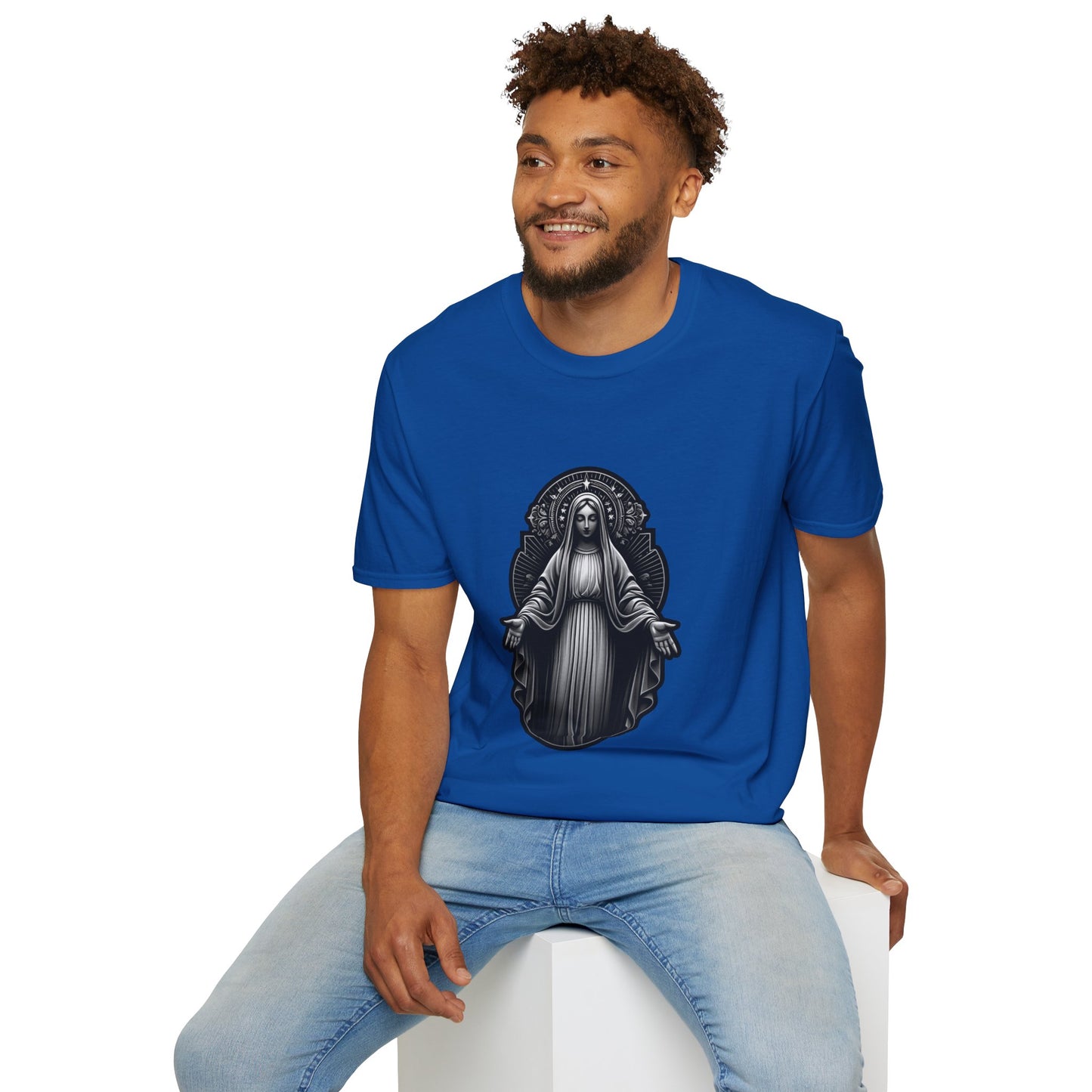 Holy Mary Black and White T-Shirt | Unisex Softstyle - Biblical Prints