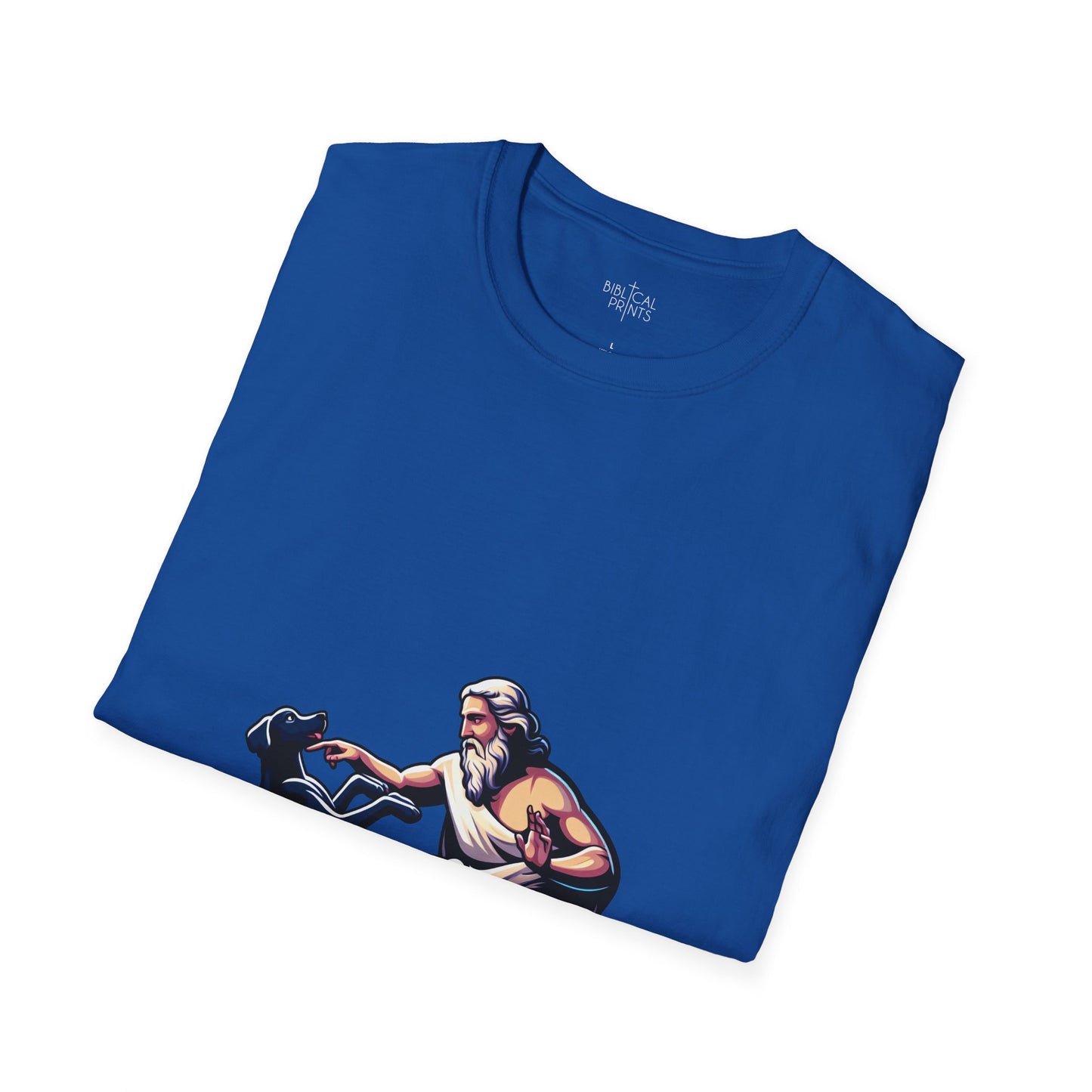 God pets a Dog T-Shirt | Unisex Softstyle - Biblical Prints