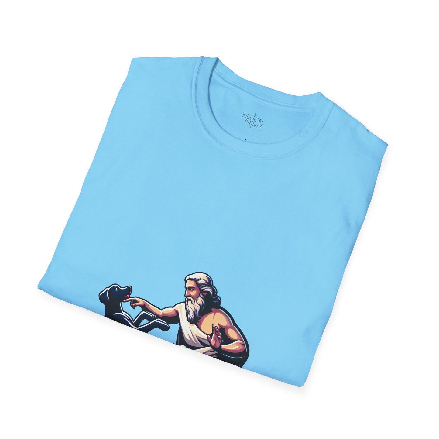 God pets a Dog T-Shirt | Unisex Softstyle - Biblical Prints