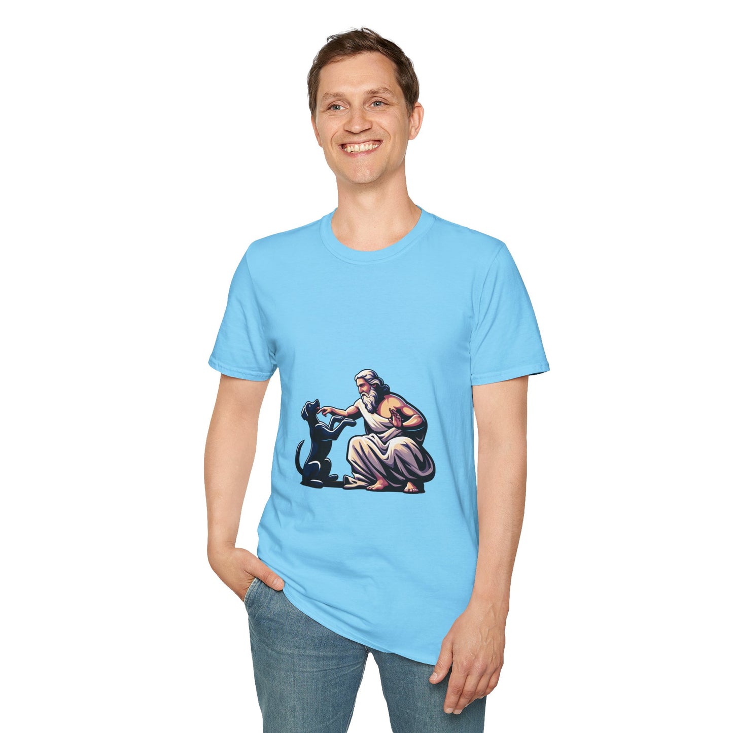 God pets a Dog T-Shirt | Unisex Softstyle - Biblical Prints
