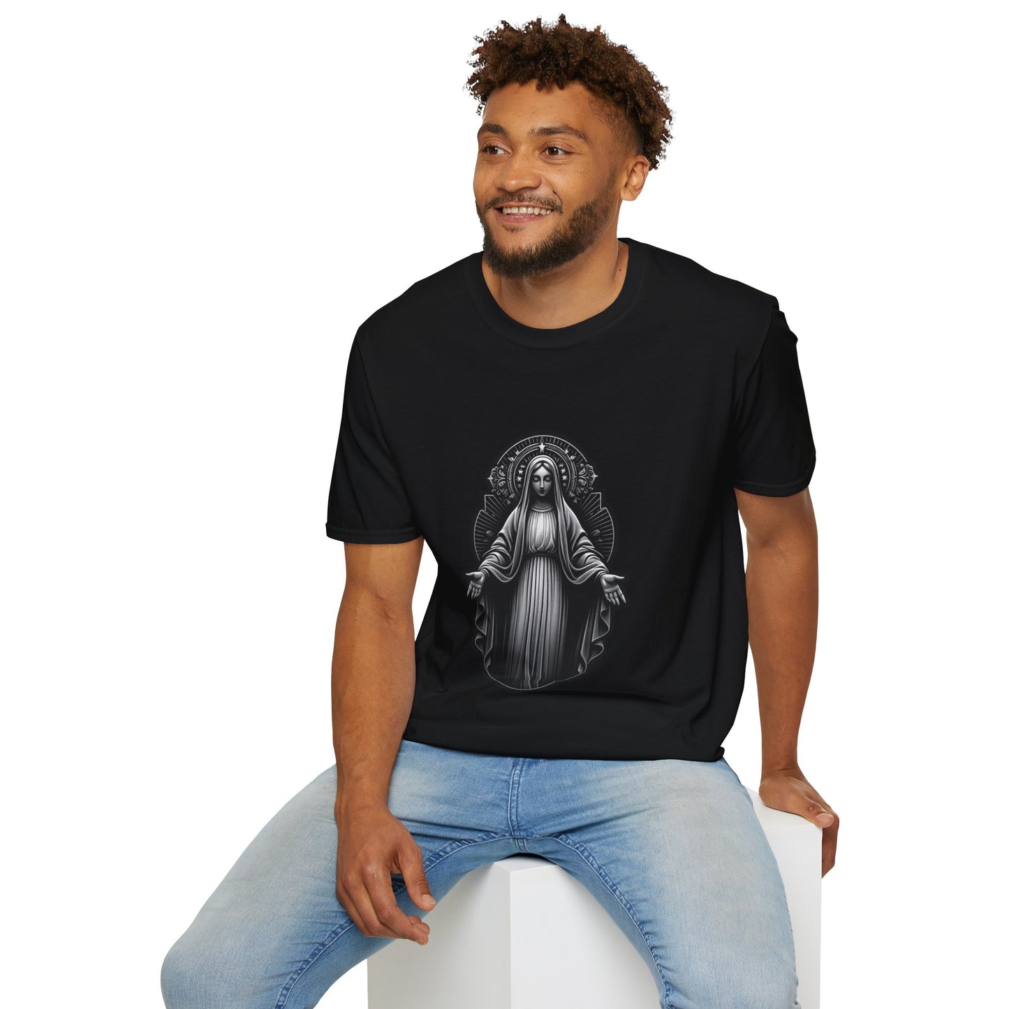 Holy Mary Black and White T-Shirt | Unisex Softstyle - Biblical Prints