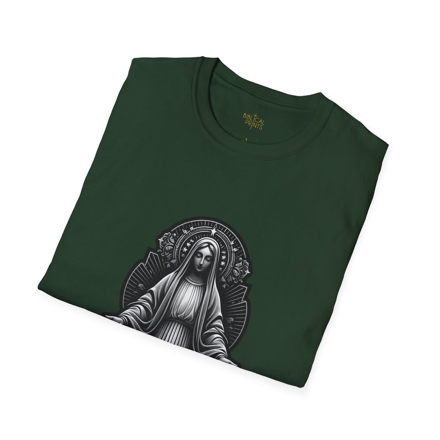 Holy Mary Black and White T-Shirt | Unisex Softstyle - Biblical Prints