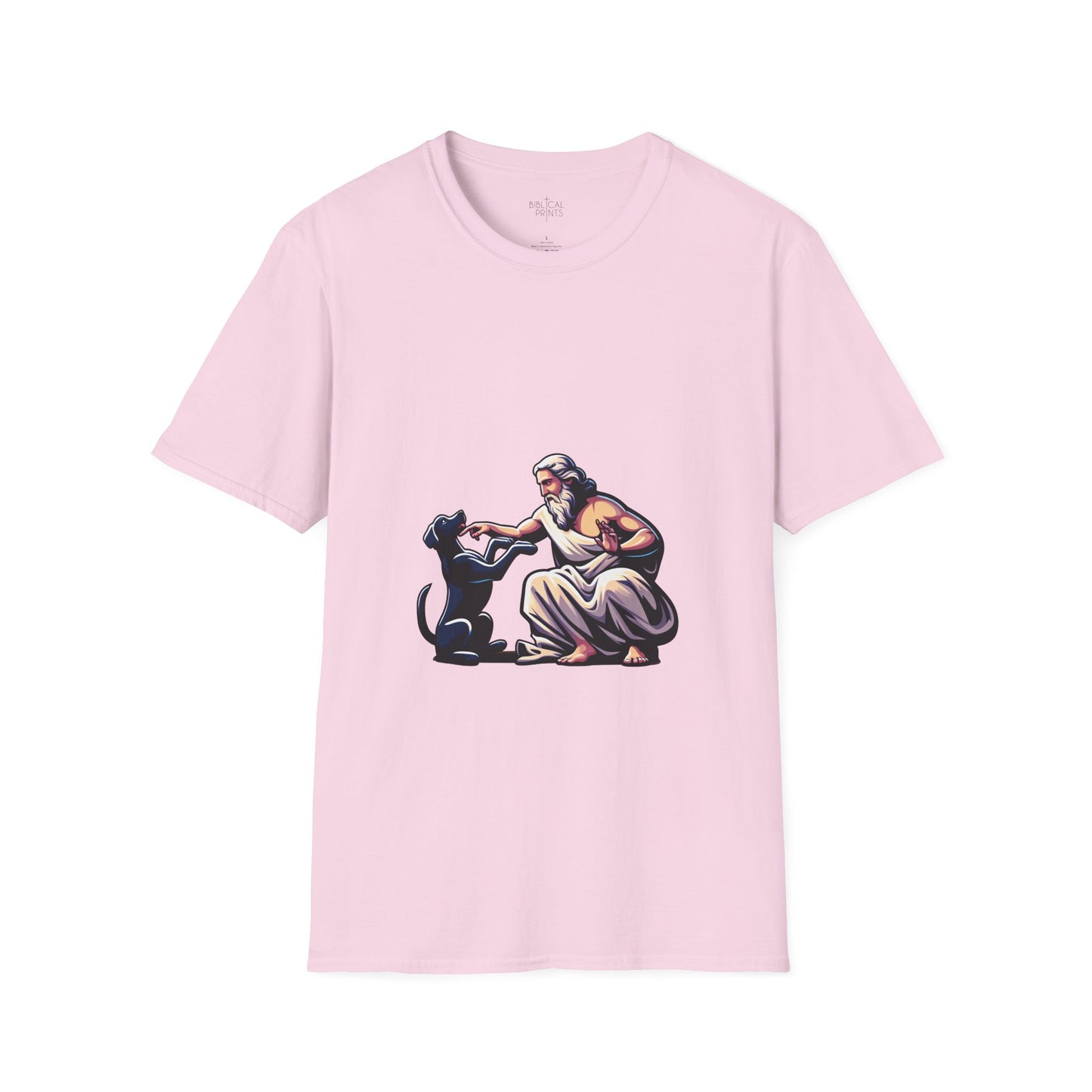 God pets a Dog T-Shirt | Unisex Softstyle - Biblical Prints