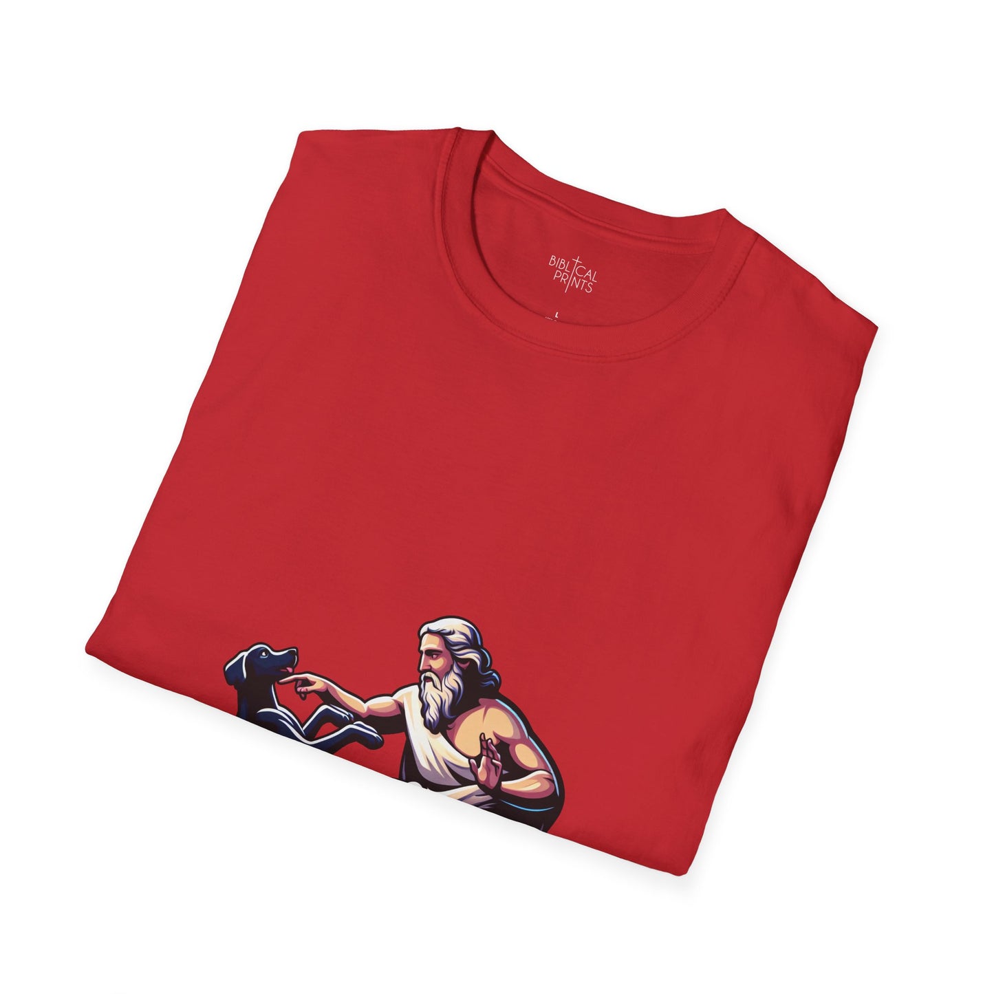 God pets a Dog T-Shirt | Unisex Softstyle - Biblical Prints