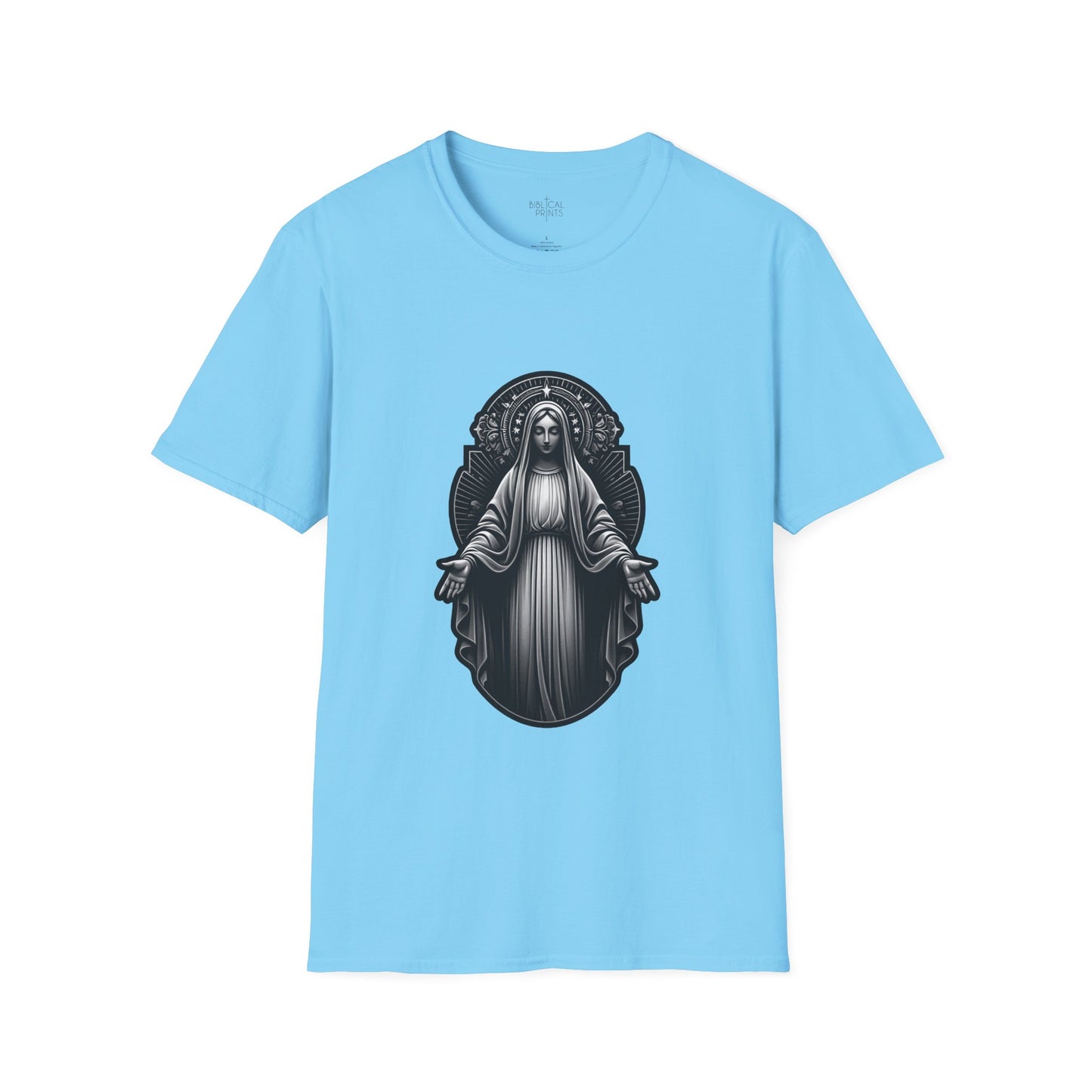 Holy Mary Black and White T-Shirt | Unisex Softstyle - Biblical Prints