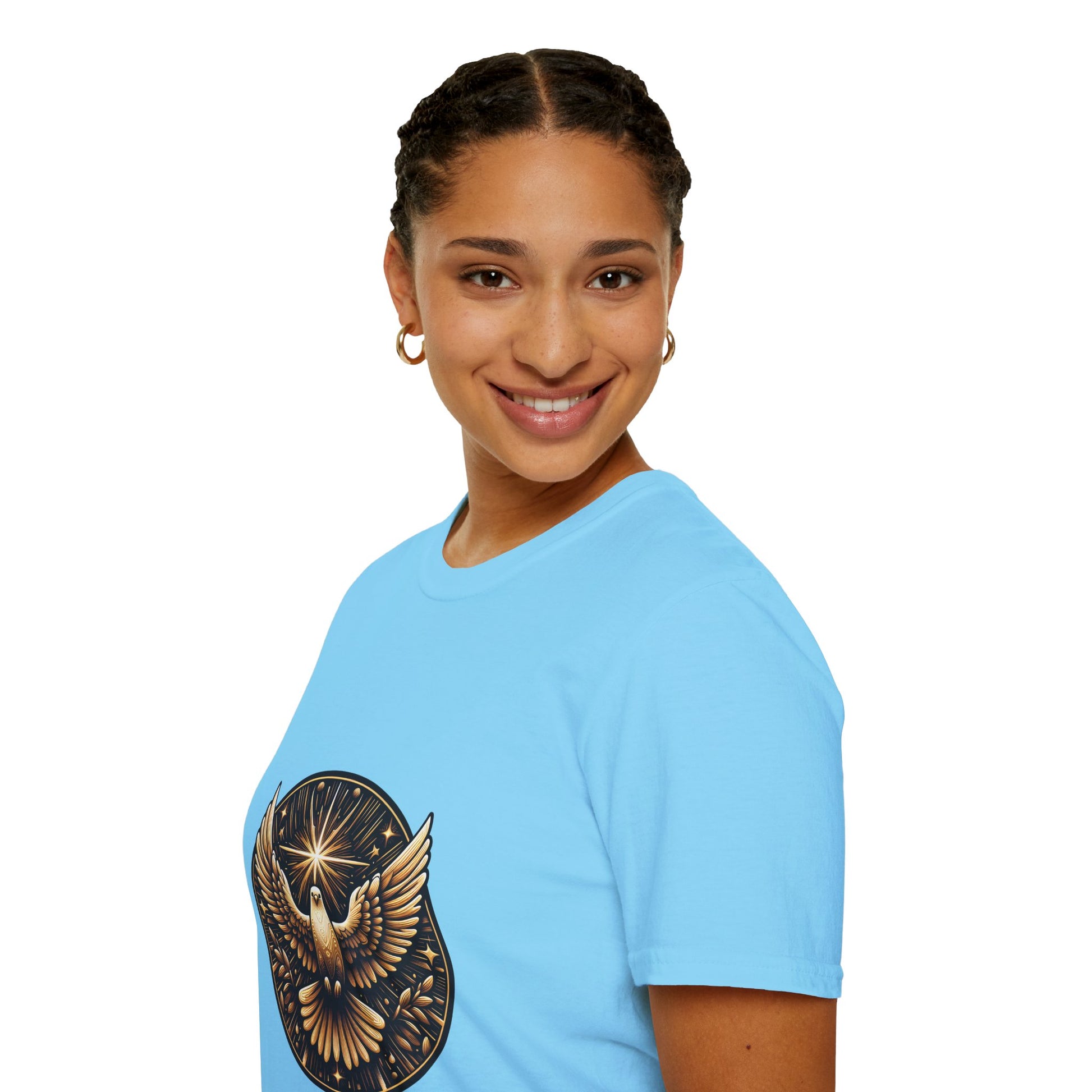 Holy Spirit Golden Dove T-Shirt | Unisex Softstyle - Biblical Prints