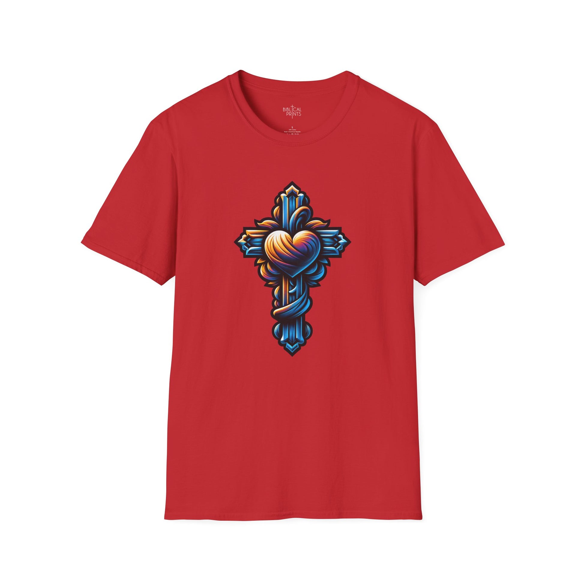 Christian cross with Heart T-Shirt | Unisex Softstyle - Biblical Prints