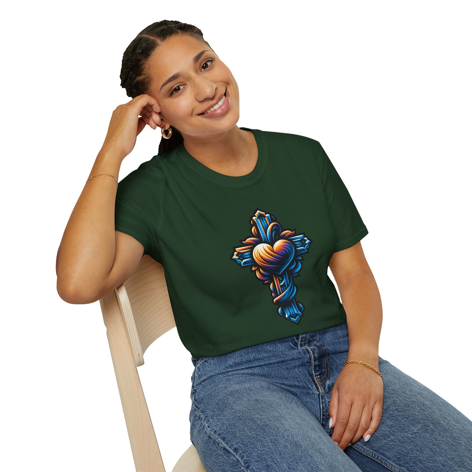 Christian cross with Heart T-Shirt | Unisex Softstyle - Biblical Prints