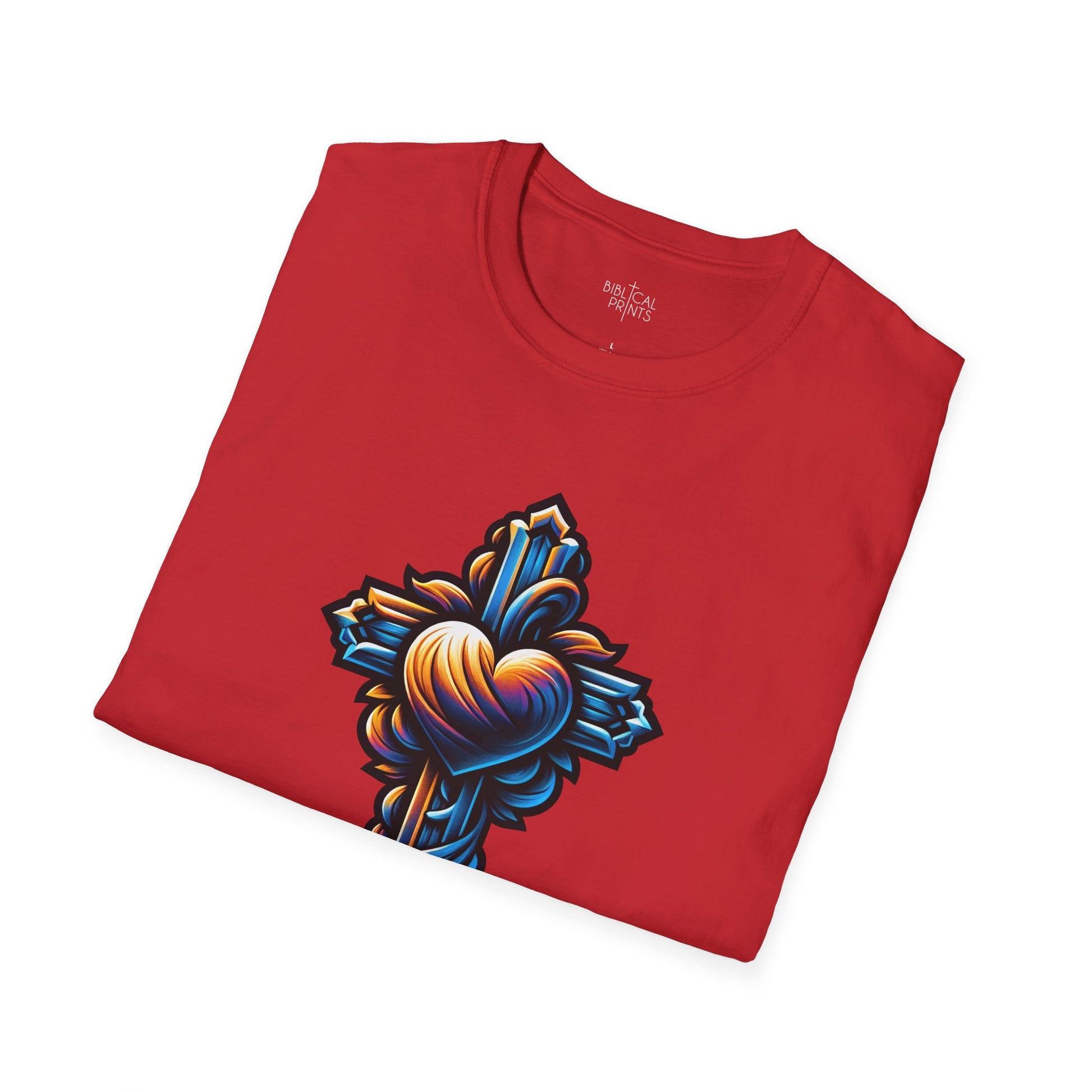 Christian cross with Heart T-Shirt | Unisex Softstyle - Biblical Prints