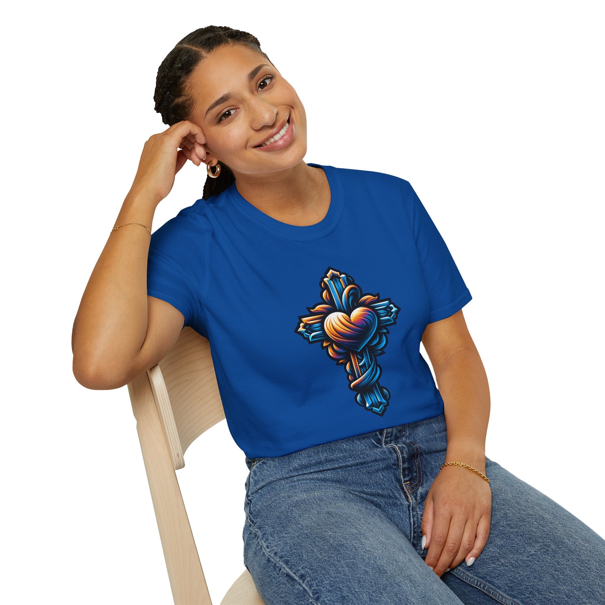 Christian cross with Heart T-Shirt | Unisex Softstyle - Biblical Prints