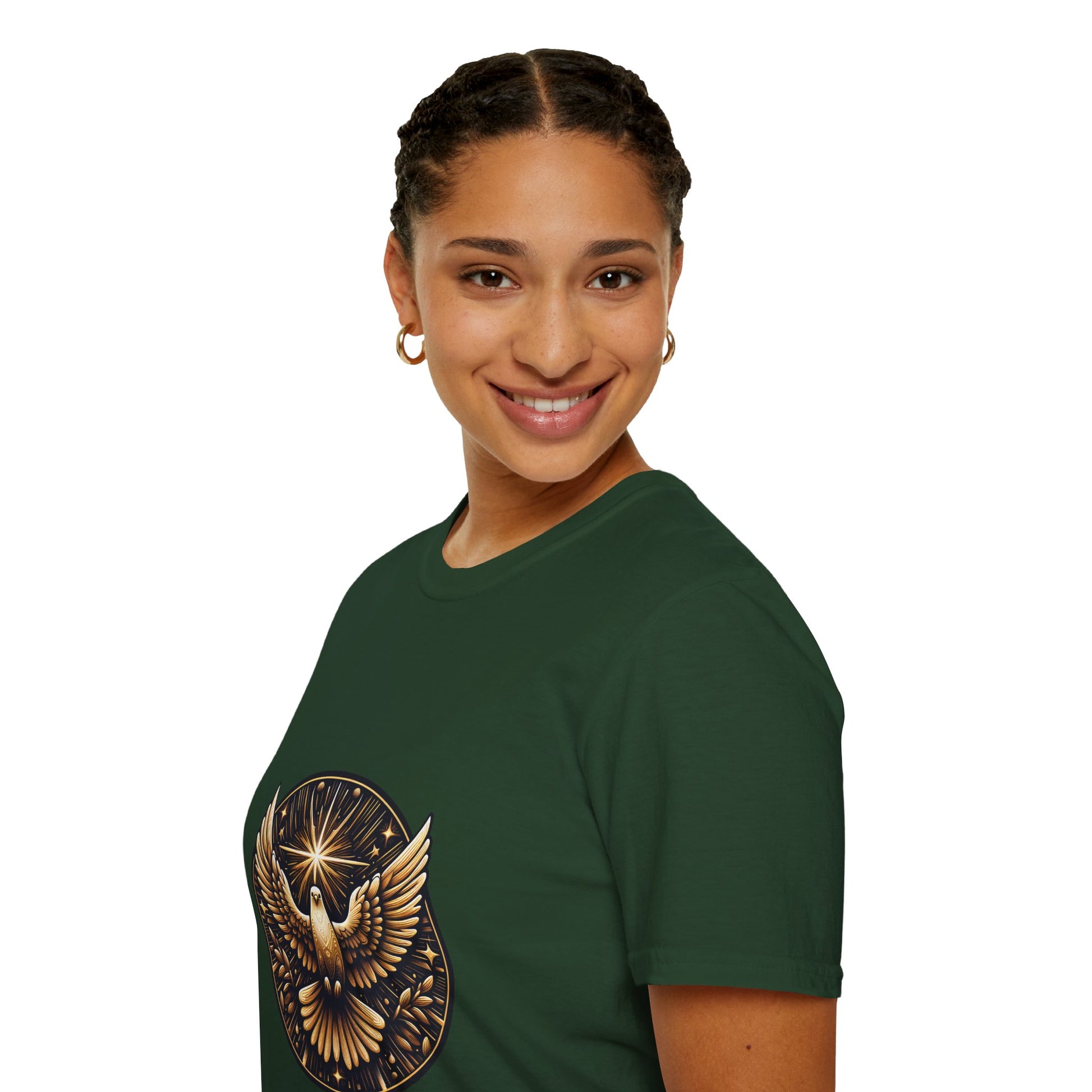 Holy Spirit Golden Dove T-Shirt | Unisex Softstyle - Biblical Prints