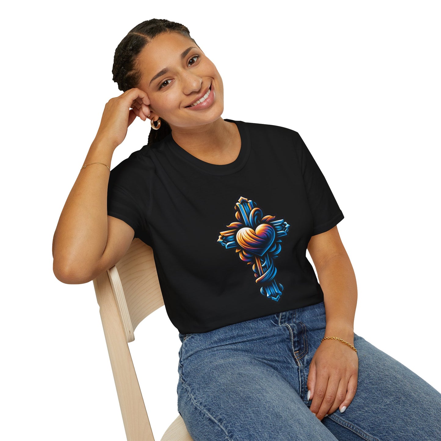 Christian cross with Heart T-Shirt | Unisex Softstyle - Biblical Prints