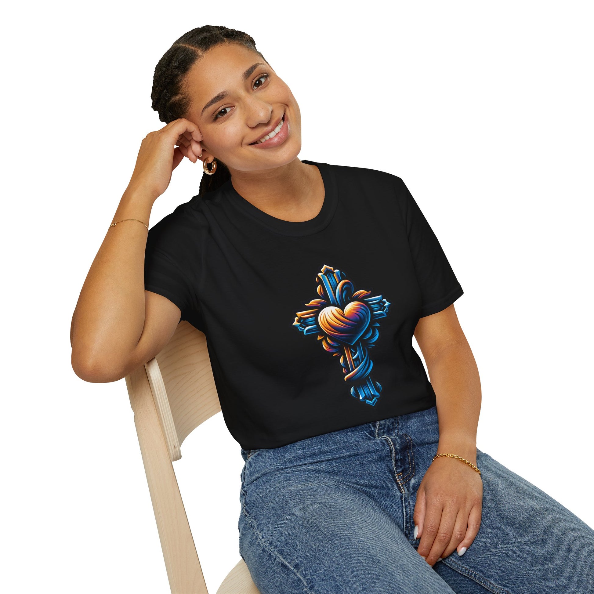 Christian cross with Heart T-Shirt | Unisex Softstyle - Biblical Prints