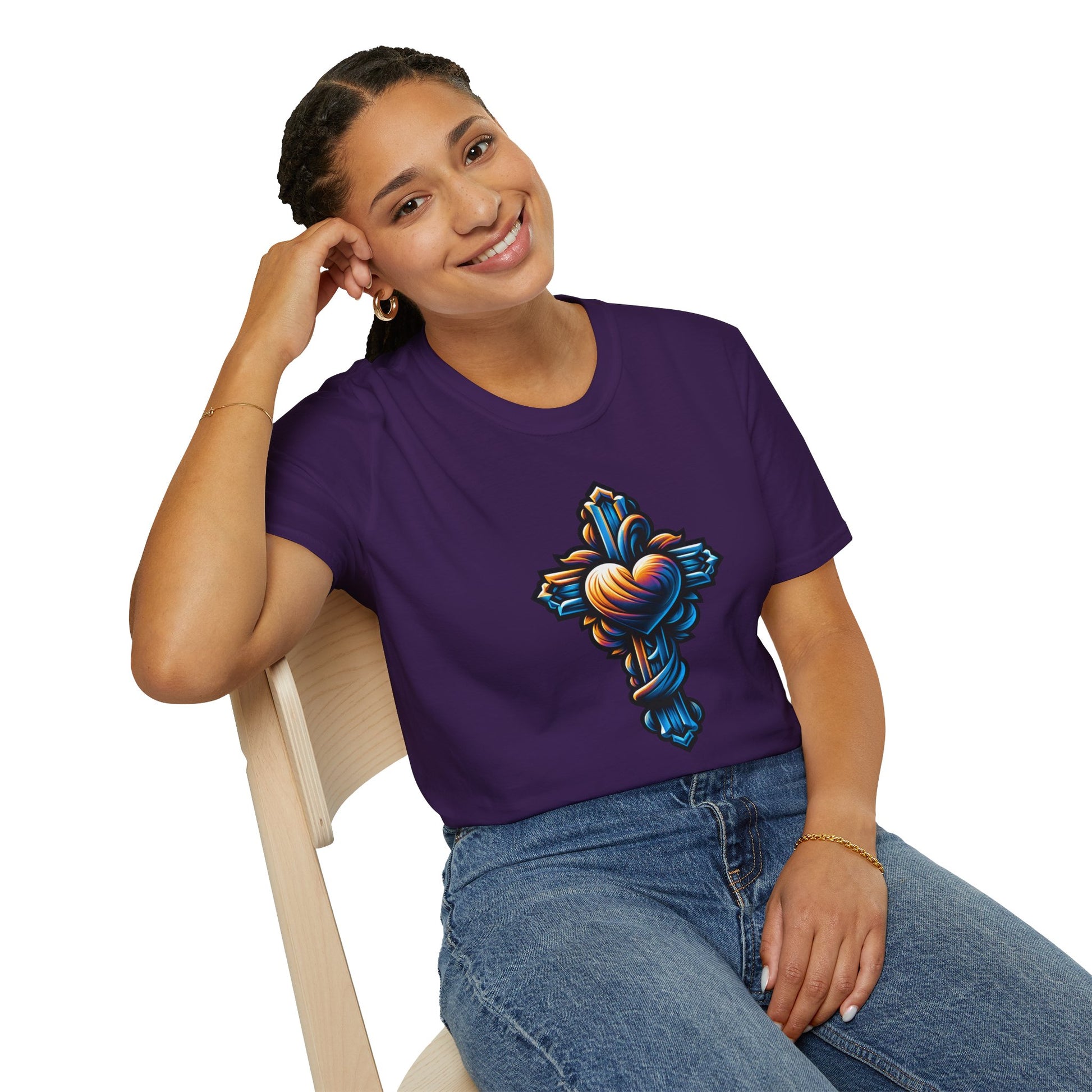 Christian cross with Heart T-Shirt | Unisex Softstyle - Biblical Prints
