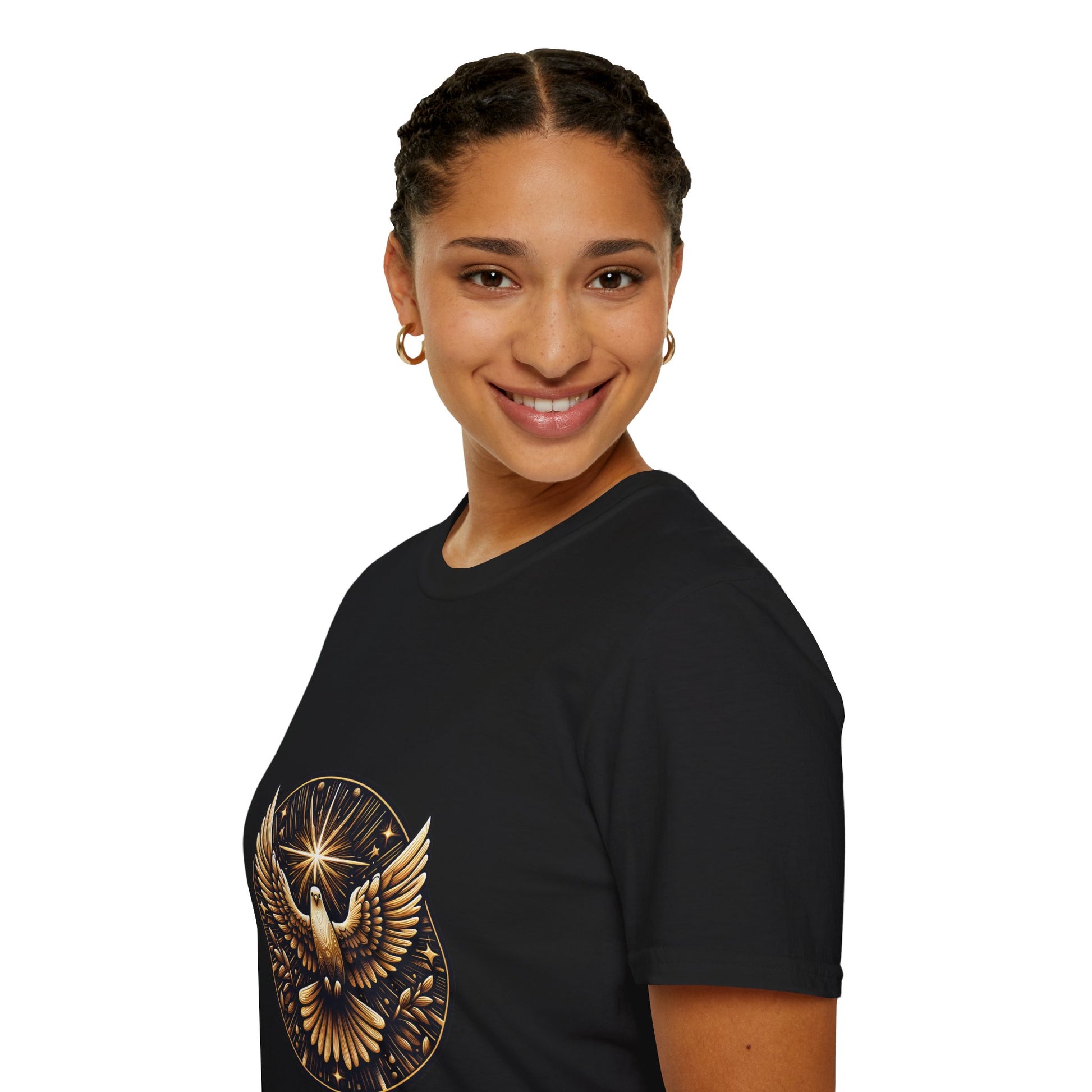 Holy Spirit Golden Dove T-Shirt | Unisex Softstyle - Biblical Prints