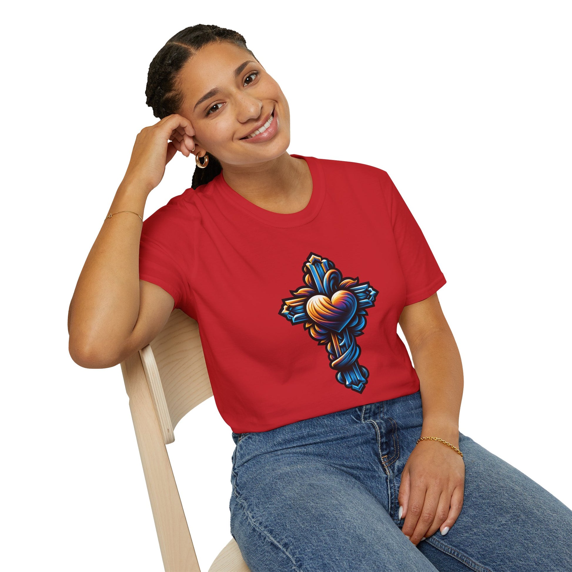 Christian cross with Heart T-Shirt | Unisex Softstyle - Biblical Prints