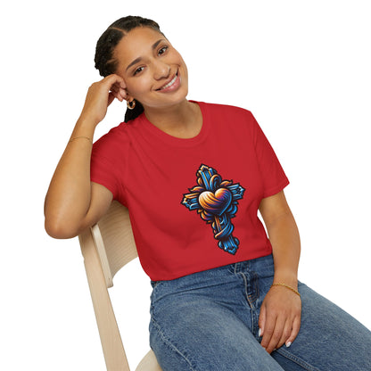 Christian cross with Heart T-Shirt | Unisex Softstyle - Biblical Prints