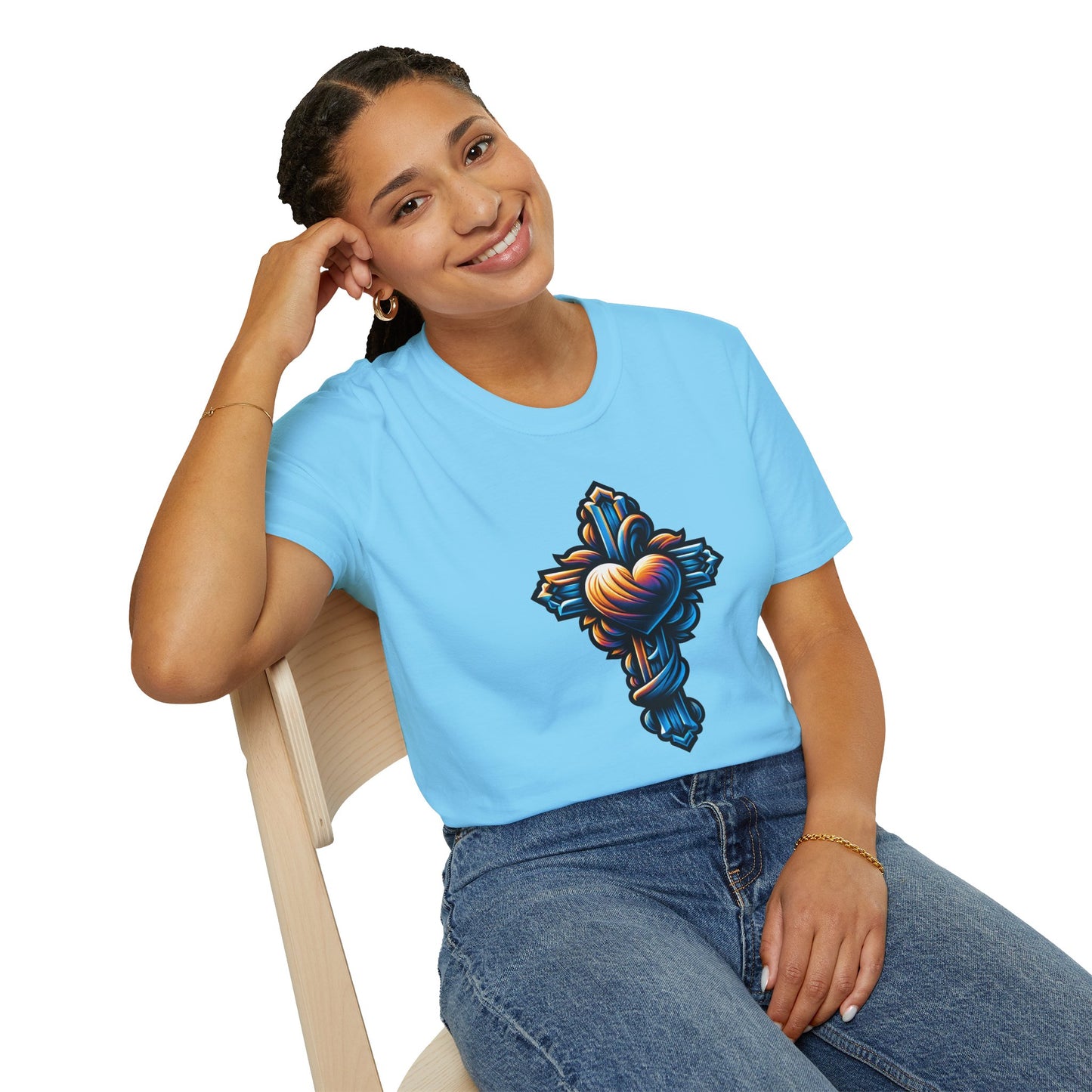 Christian cross with Heart T-Shirt | Unisex Softstyle - Biblical Prints