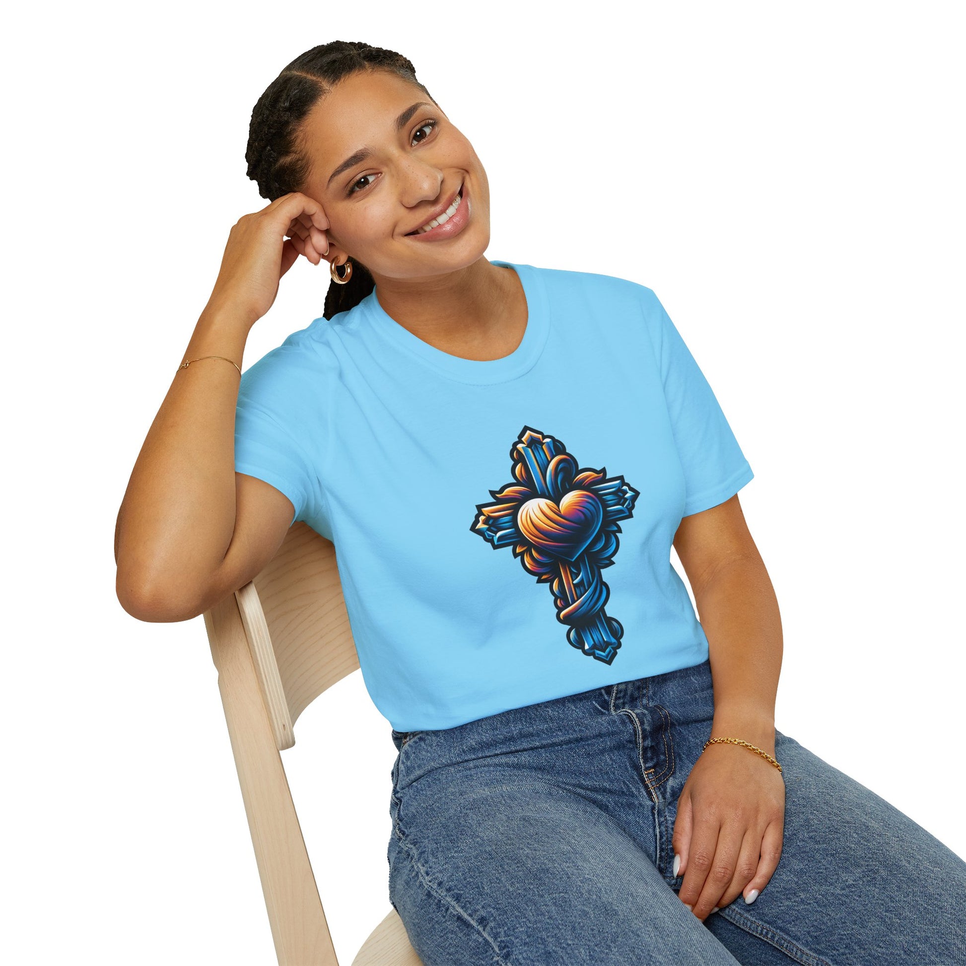 Christian cross with Heart T-Shirt | Unisex Softstyle - Biblical Prints