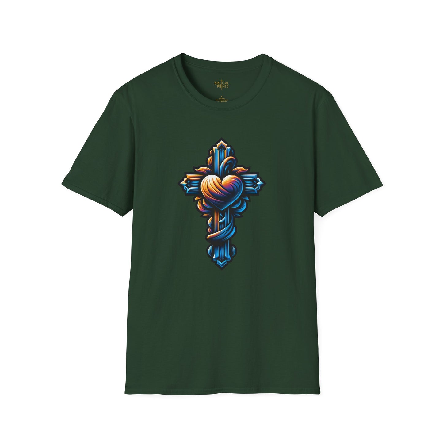 Christian cross with Heart T-Shirt | Unisex Softstyle - Biblical Prints