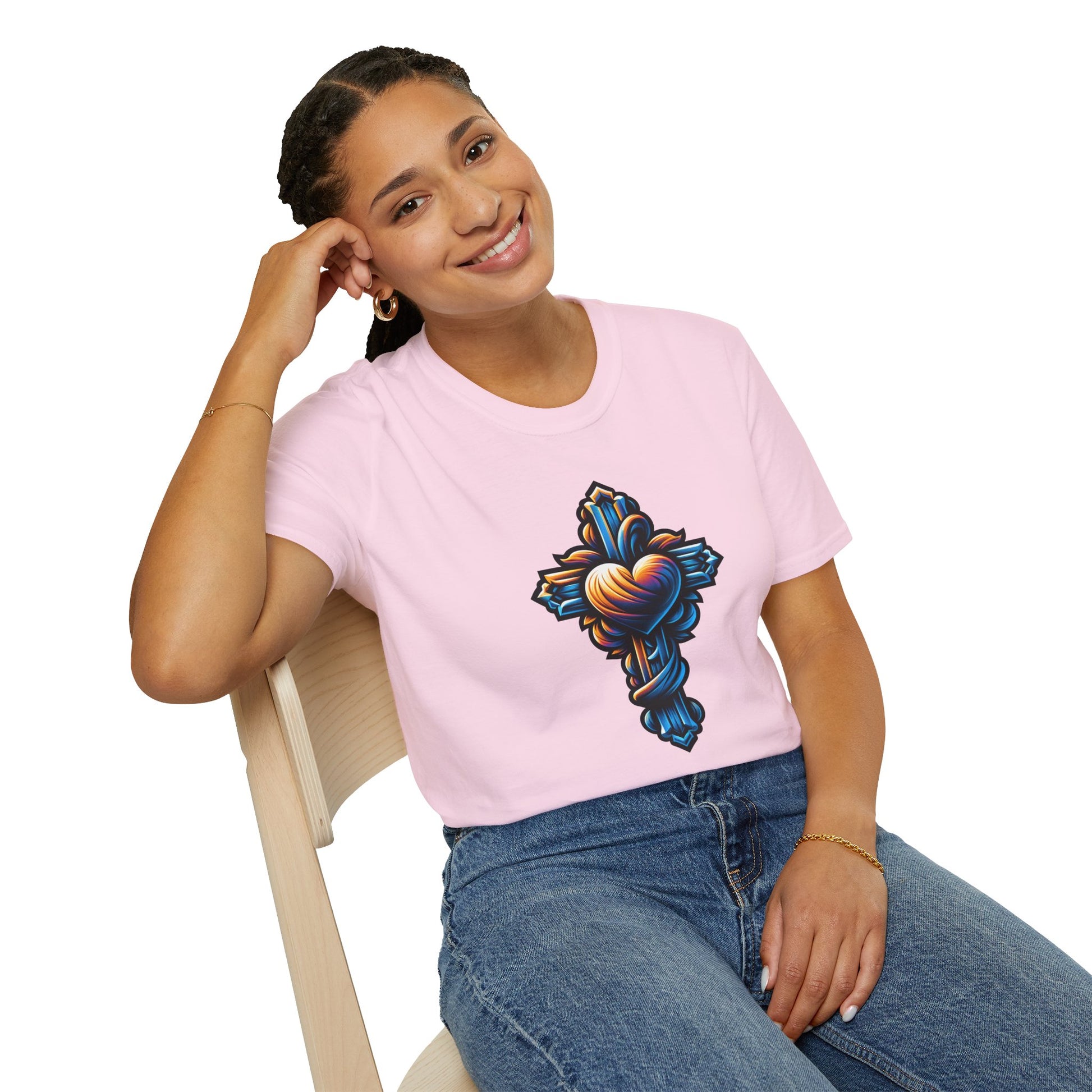 Christian cross with Heart T-Shirt | Unisex Softstyle - Biblical Prints