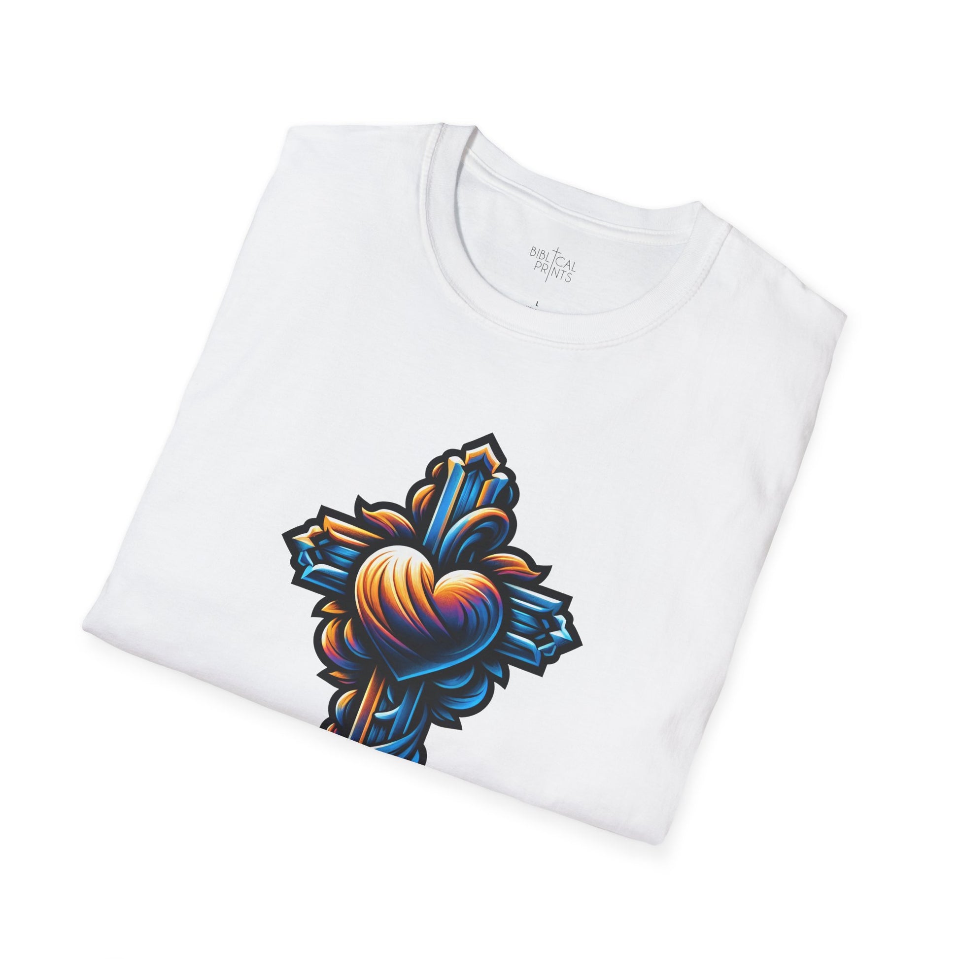 Christian cross with Heart T-Shirt | Unisex Softstyle - Biblical Prints