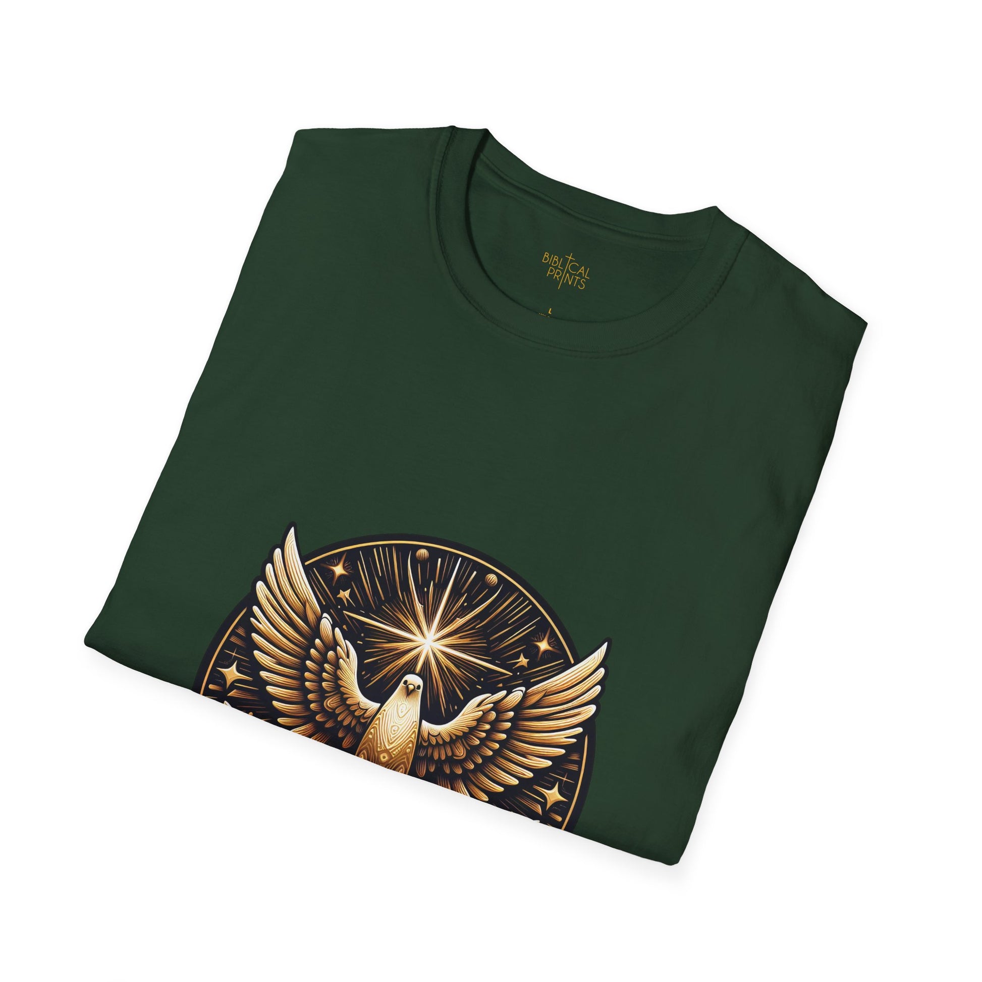 Holy Spirit Golden Dove T-Shirt | Unisex Softstyle - Biblical Prints